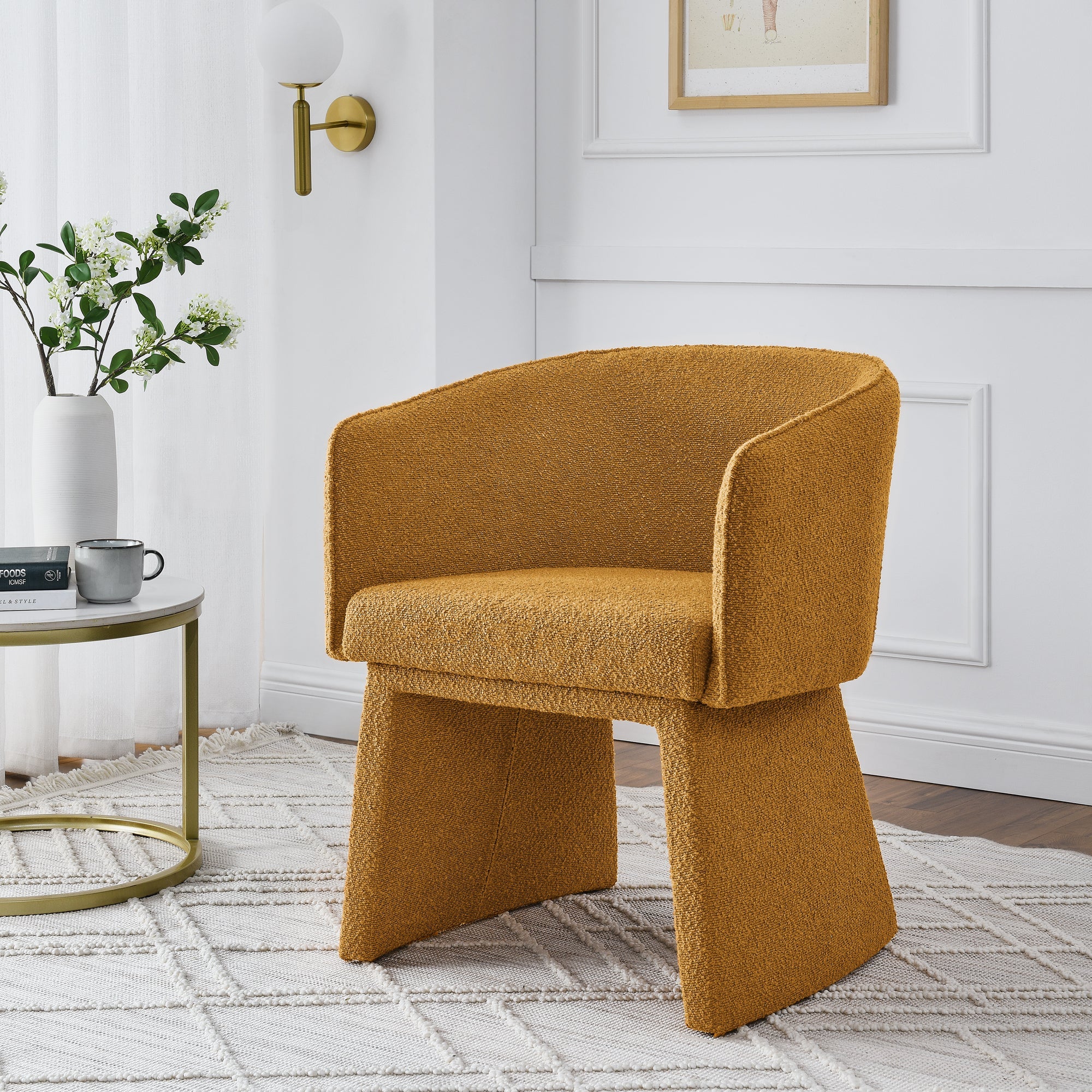 Modern style simple and elegant chair, orange leisure chair, suitable for dining/bedroom/living room/reception desk (assembly required)-Orange