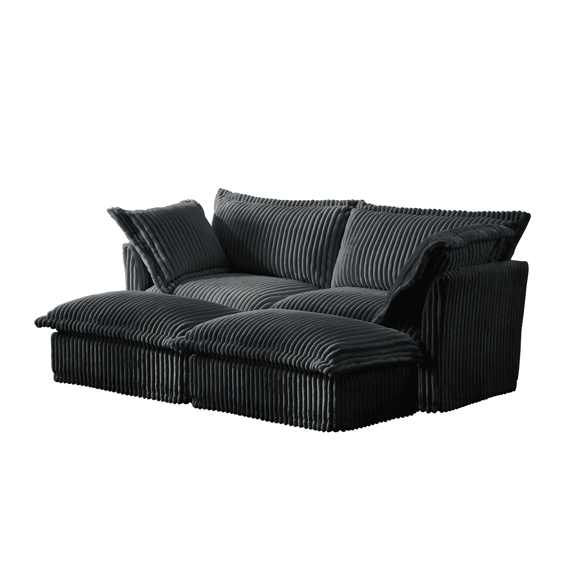 Slipcovered Sofa 2 Seater Sofa    With 2 Ottomans, 2 Seater Sleeper Sofa Bed Home Theater Oversized Sofa For Living Room, Corduroy, Gray