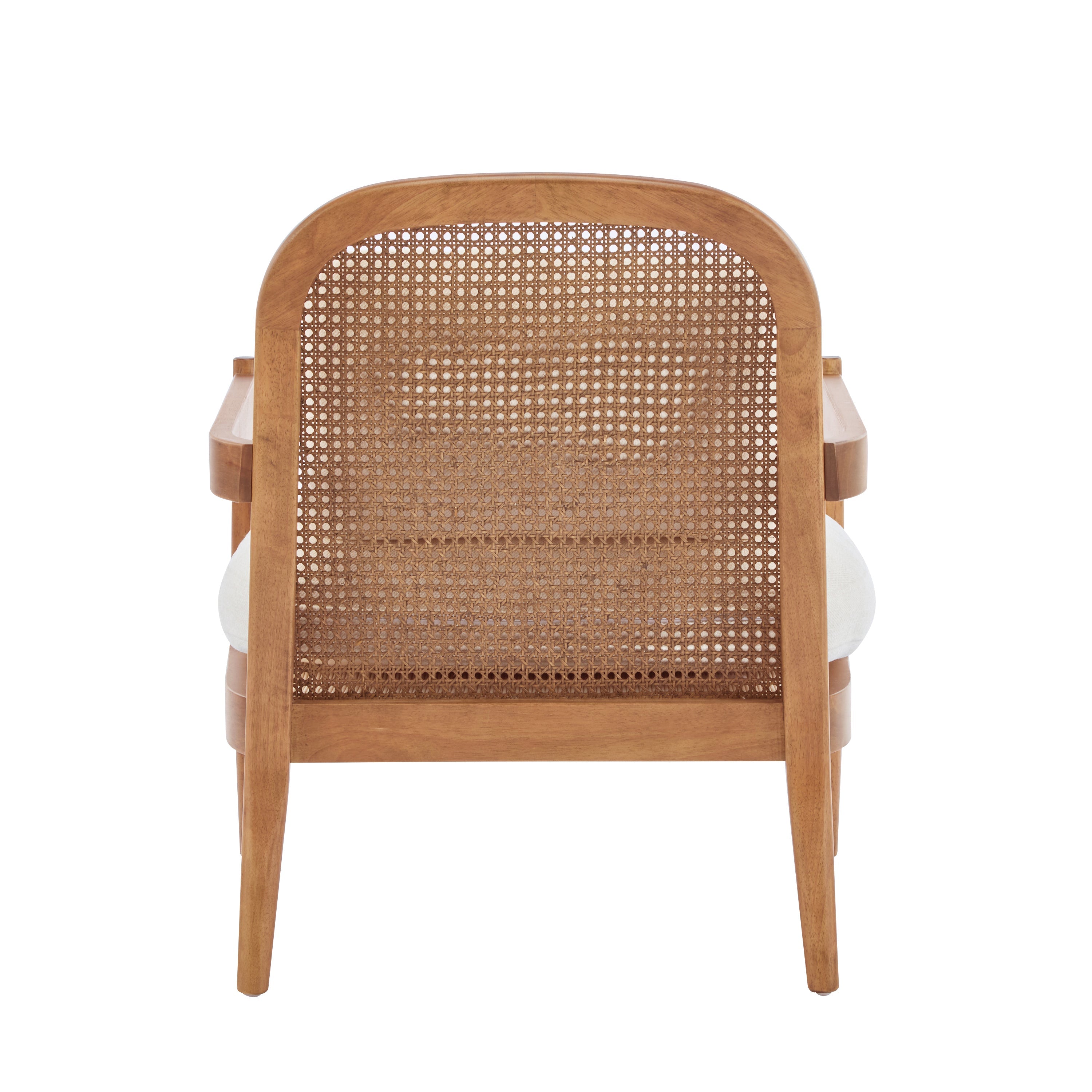 [Set of 2] 26.6' Mid-Century Modern Accent Chair with Light Brown Finish Solid Wood Frame and Rattan Backrest, Beige Cushion, Comfy Armchairs for Living Room, Bedroom, Reading Nook