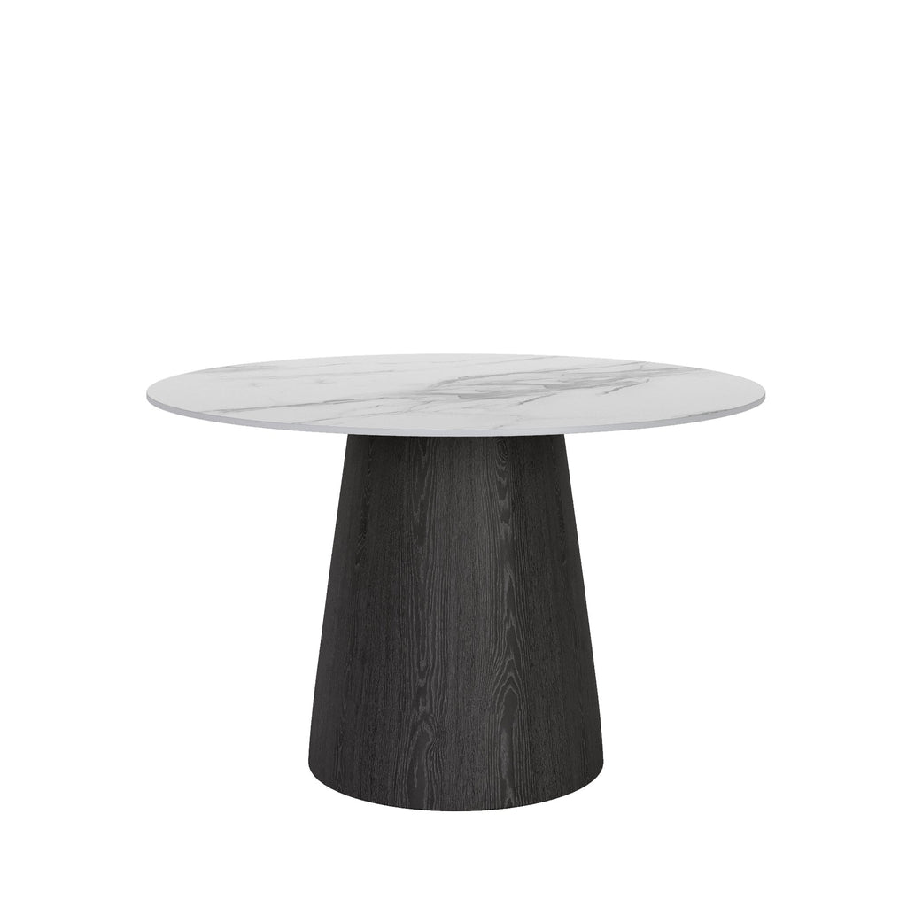 Small Round Modern Dining Table 43' Kitchen Table With Black Pedestal For 5 Person - White Grey