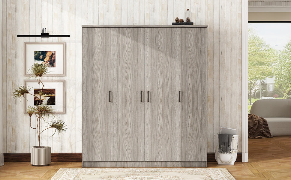 4-Door Wardrobe with 1 Drawer, Gray