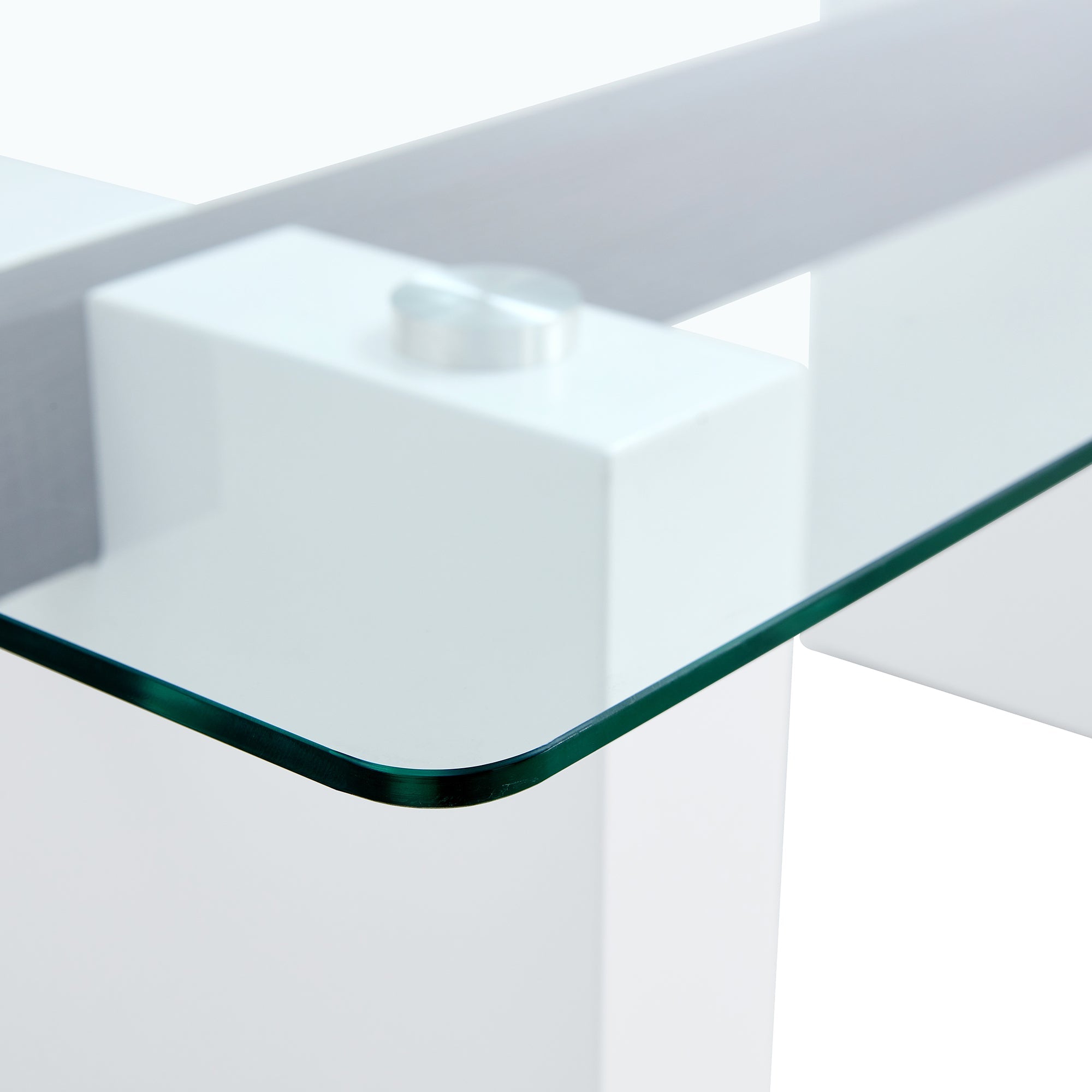 Modern minimalist transparent tempered glass coffee table , paired with white MDF decorative columns. Computer desk. Game table. CT-1546