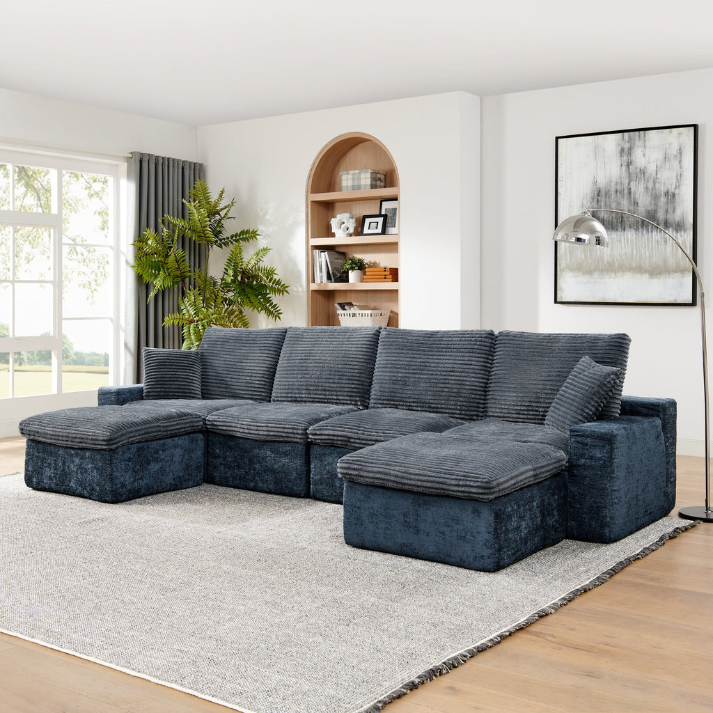 142' Cloud Sectional Couch with Comfy Chaise,U Shaped Modern Modular Sofa with Deep Seat,No Assembly Required Couch for Living Room Lounge,Blue