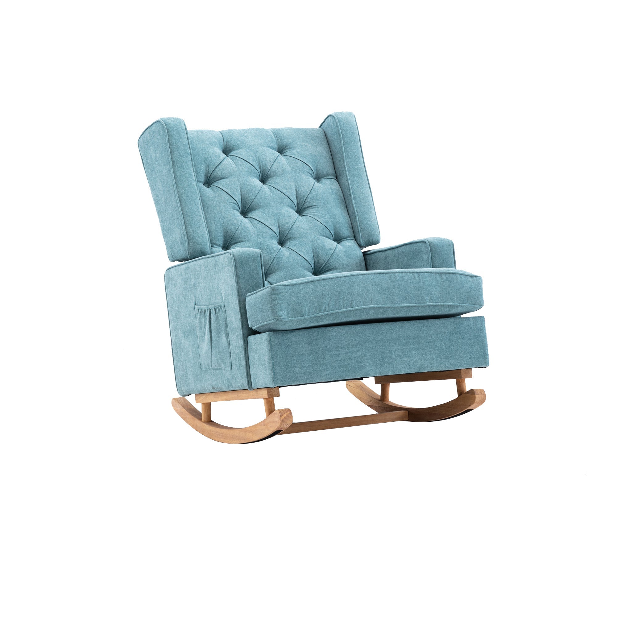 COOLMORE Nursery Rocking Chair Upholstered Mid Century Modern Rocker Oversized Armchair for Living Room with Solid Wood Base (Mint Green)