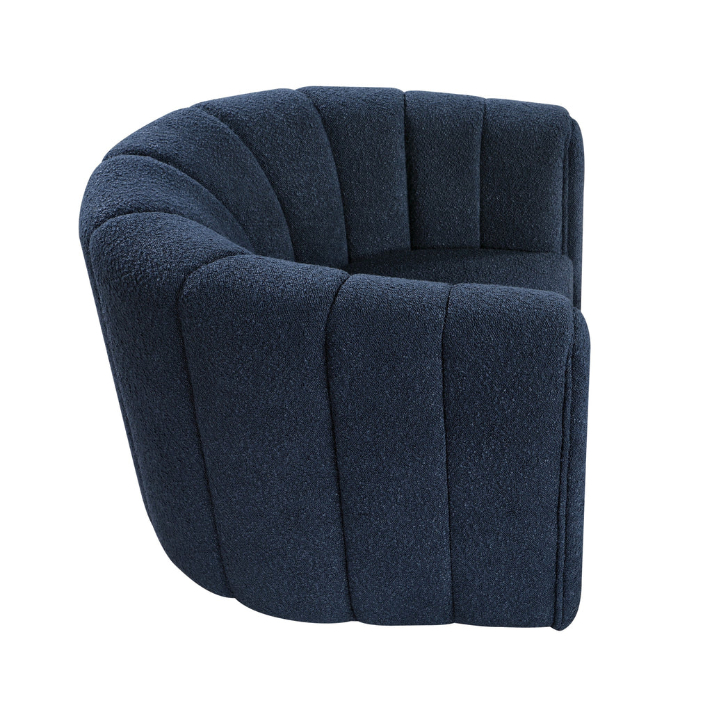 Modern Contemporary Swivel Chair with Ottoman Blue Boucle Fabric Upholstery Solid Wood Living Room Furniture