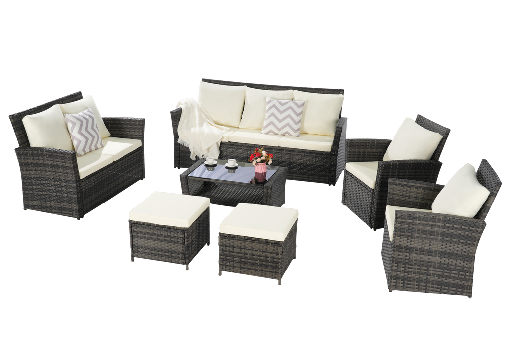 7 PCS PE/RATTAN OUTDOOR FURNITURE SET PATIO FURNITURE SET 9 SEATER
