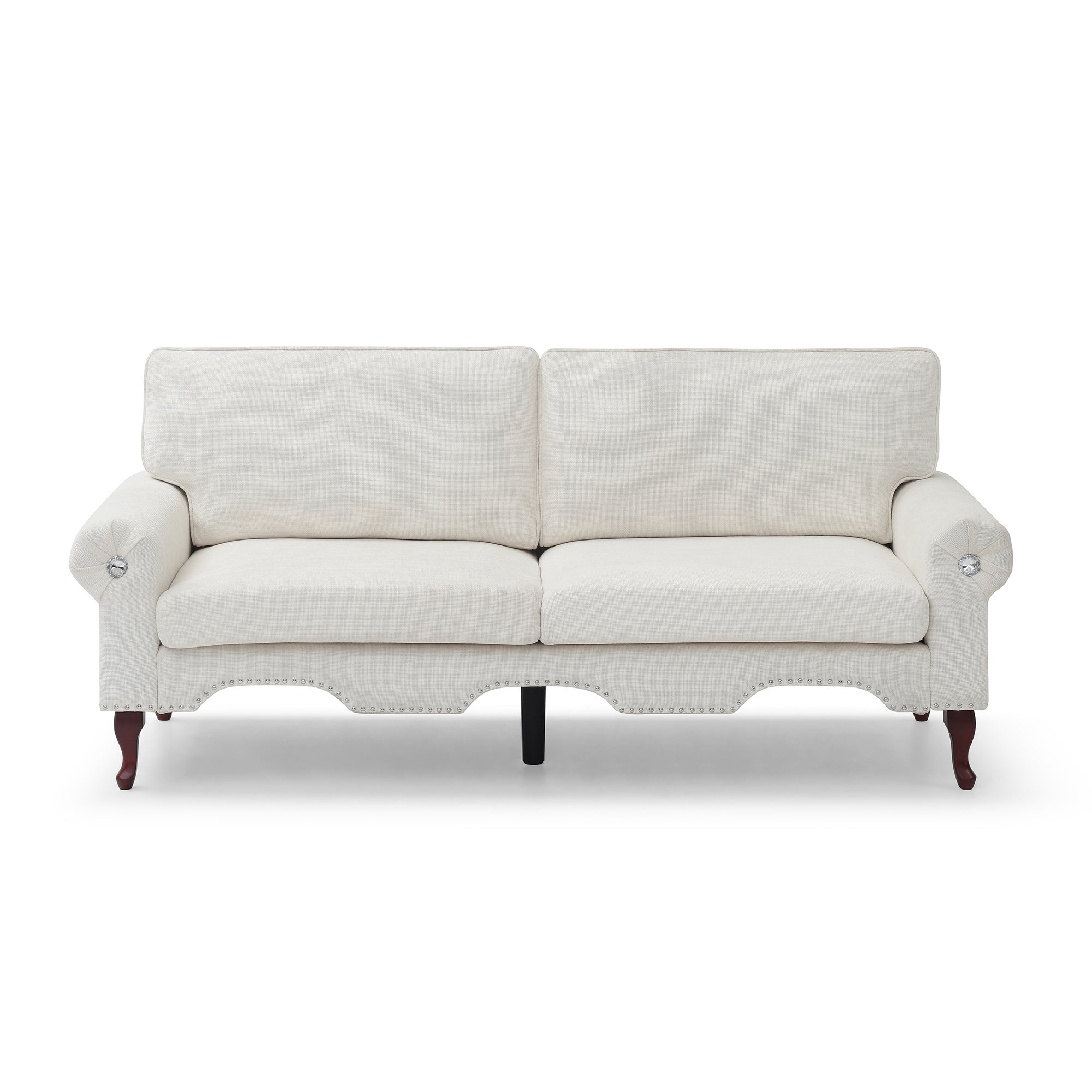 80-Inch Modern Velvet 3 seat Sofa with Wooden Legs & Crystal button and Copper Nail, Tufted Backrest, Perfect for Living Room, Bedroom, or Office (Beige)
