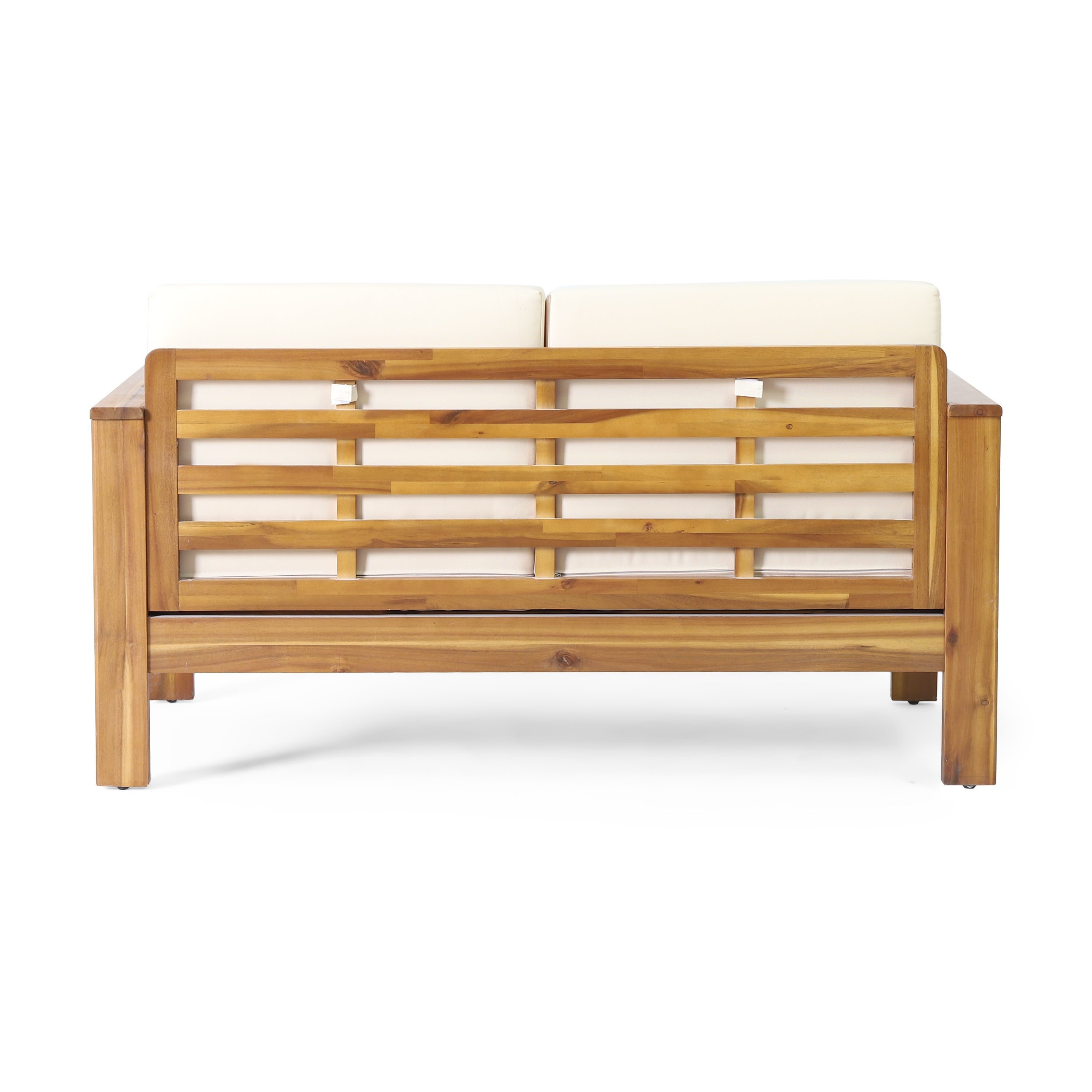 Teak Acacia Wood Loveseat and Coffee Table Set with Cream Cushions