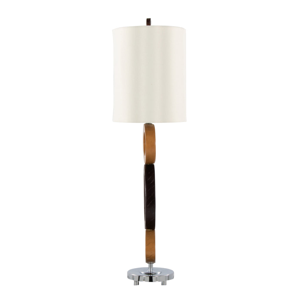 Hoops 29' Polyresin Table Lamp in Cedar Wood and Bronze Polyresin with Chrome Metal Accents and White Linen Shade from Grandview Gallery by LumiSource - Set of 2