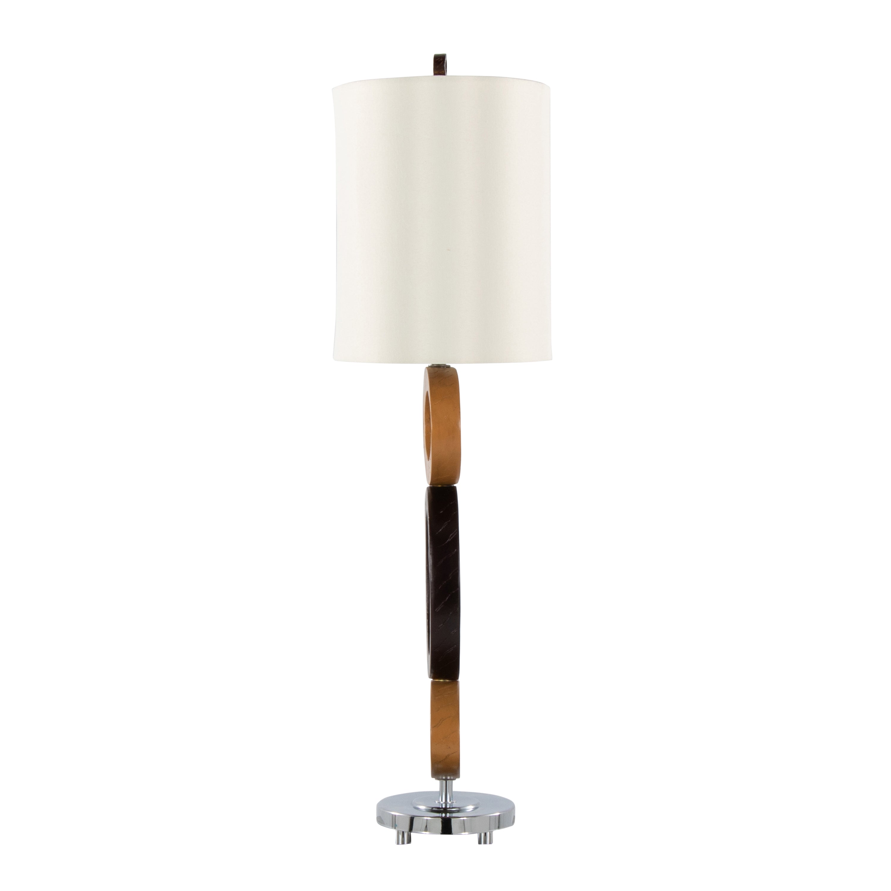 Hoops 29' Polyresin Table Lamp in Cedar Wood and Bronze Polyresin with Chrome Metal Accents and White Linen Shade from Grandview Gallery by LumiSource - Set of 2
