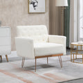 COOLMORE  Armchair Single Sofa Modern Tufted Upholstered Side Reading Chairs with Arm and Gold Metal Leg for Living Room Bedroom (White teddy )