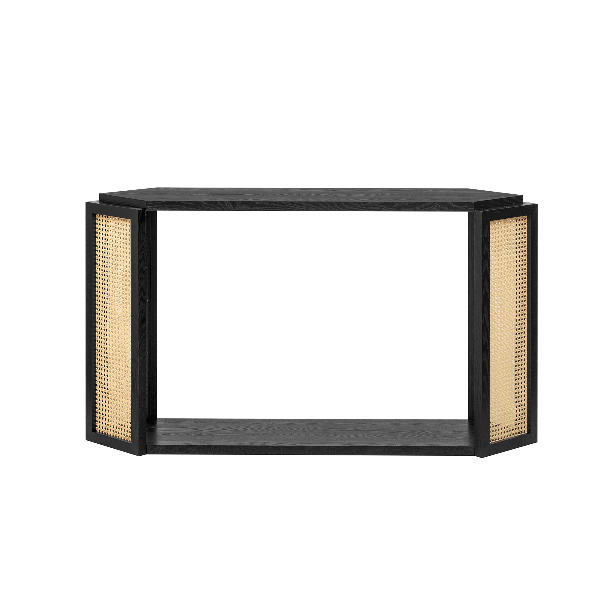 TREXM Narrow Console Table with Unique Irregular Top Design, Entryway Table with Open Shelf, Rattan Sofa Table for Living Room Hallway and Entrance (Black)