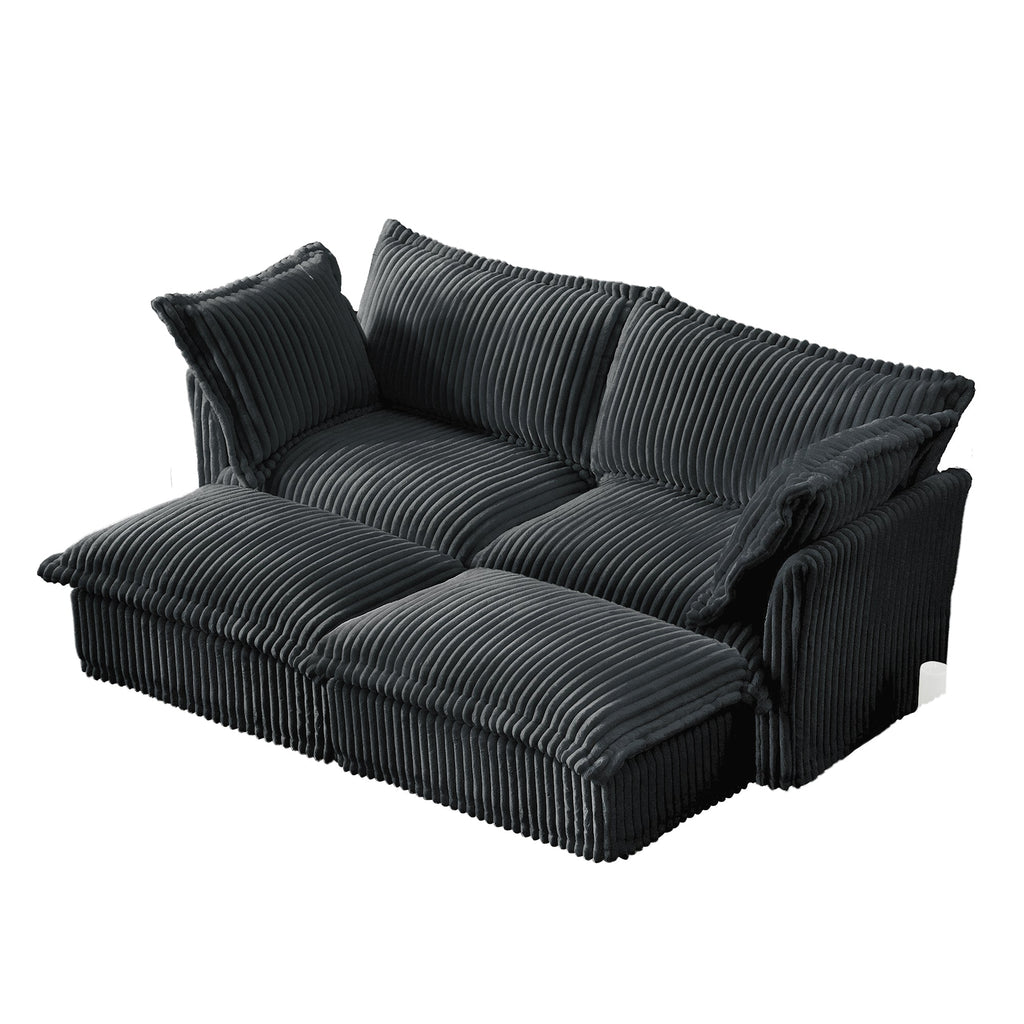 Slipcovered Sofa 2 Seater Sofa    With 2 Ottomans, 2 Seater Sleeper Sofa Bed Home Theater Oversized Sofa For Living Room, Corduroy, Gray
