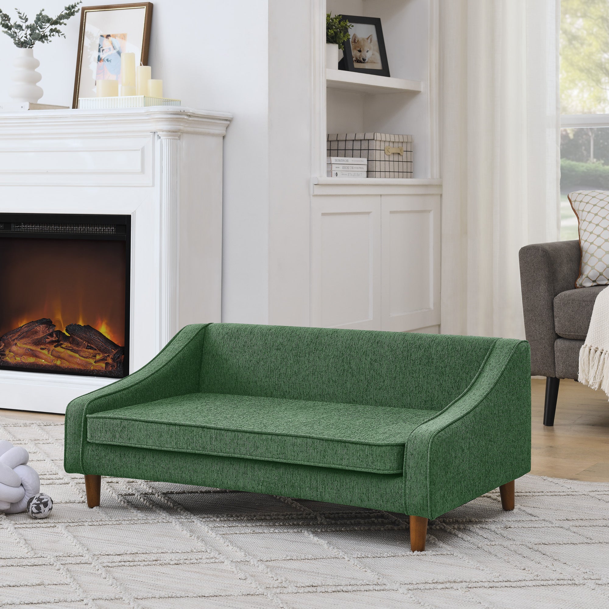 Durable Elevated Dog Sofa Bed,Pet sofa with modern irregular armrest design,Comfortable soft dog sofa-Green