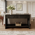 Farmhouse Style Console Table – 55.12' Long Distressed Wood Sofa Table with Storage Drawers & Open Shelf - Black