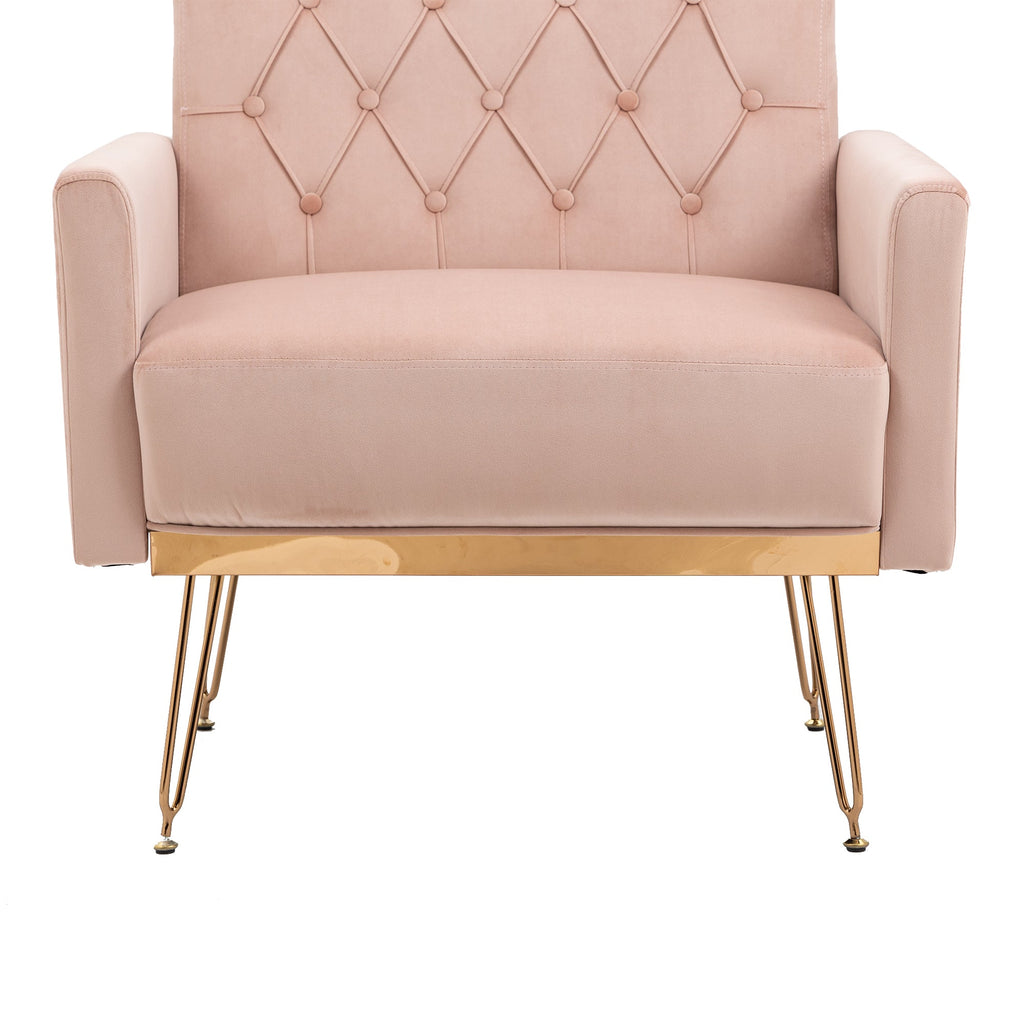 COOLMORE Velvet Armchair Single Sofa Modern Tufted Upholstered Side Reading Chairs with Arm and Gold Metal Leg for Living Room Bedroom (Pink)