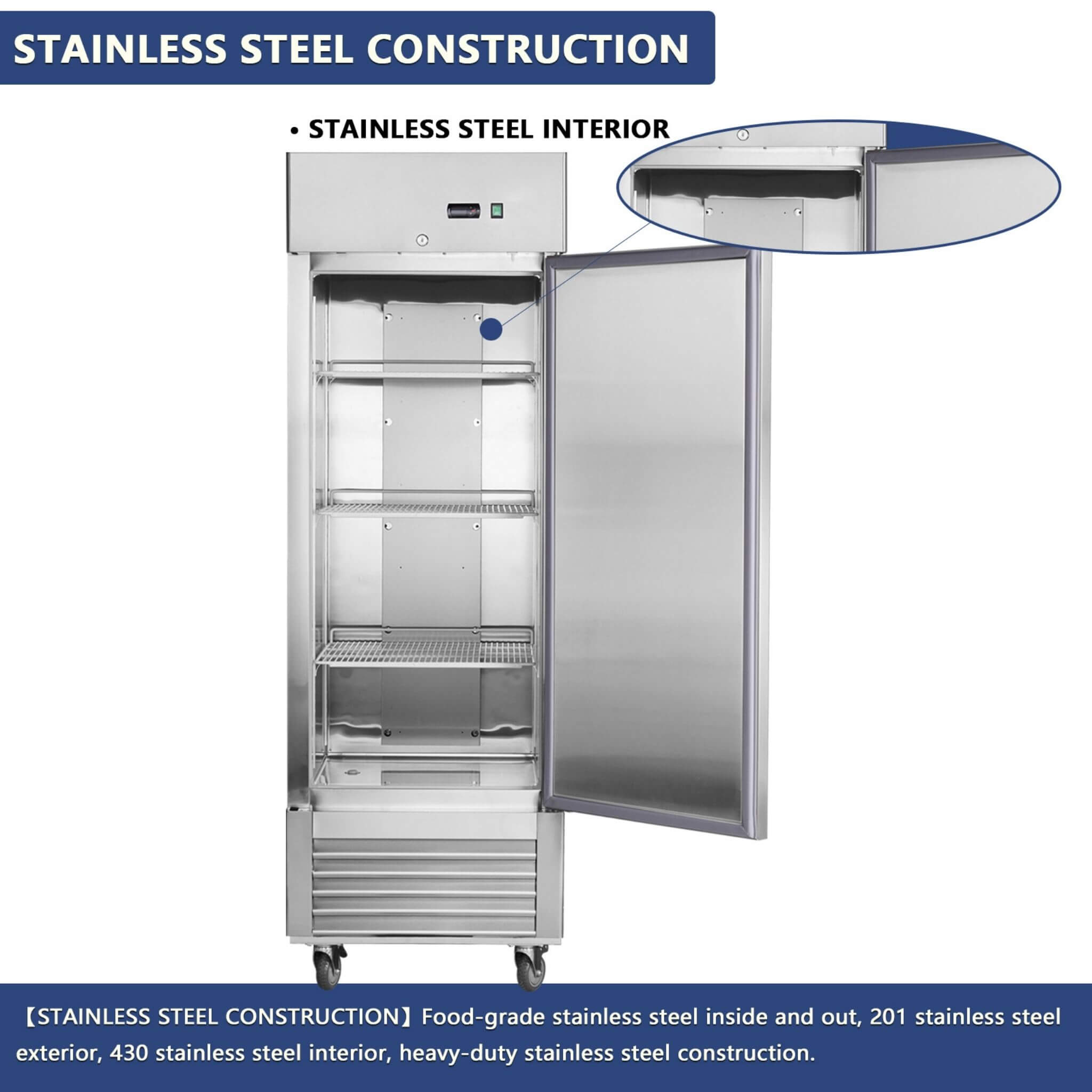 27-Inch 8.7 Cu.Ft Commercial Upright Stainless Steel Reach-In Freezer (SAK43815)