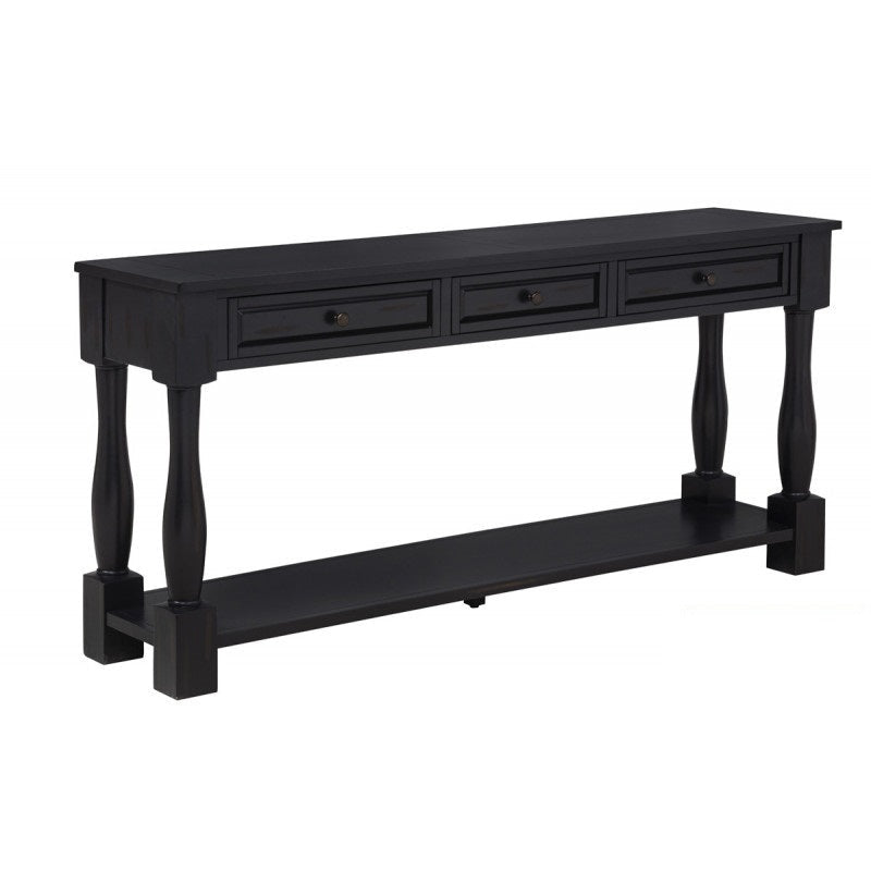 63' Long Console Table with Drawers and Shelf for Entryway, Hallway, Living Room, Acacia Wood Table, Espresso Finish