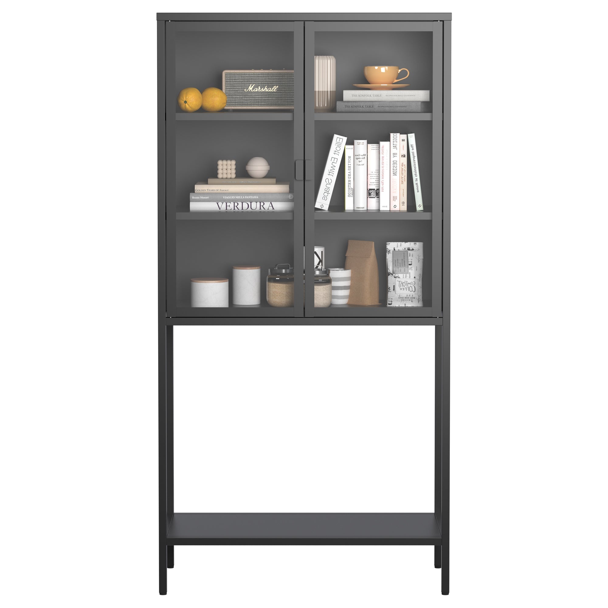 59"H Heavy Duty Metal Storage Cabinet,Sideboards & Buffet,Display Storage Cabinet with Glass Doors and 2 Adjustable Shelves, Tall Bookcase Modern Bookshelf Cabinet for Home Office, Living Room