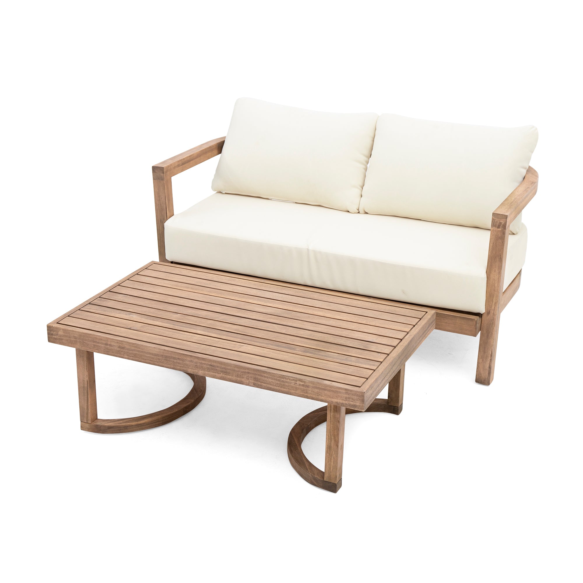 5-Pieces Acacia Wood Patio Furniture Set, Outdoor Furniture with Coffee Table, Patio Conversation Set Deep Seating with Soft Cushion, Porch Chairs for Garden, Backyard Porch Balcony, Brown wash, Beige