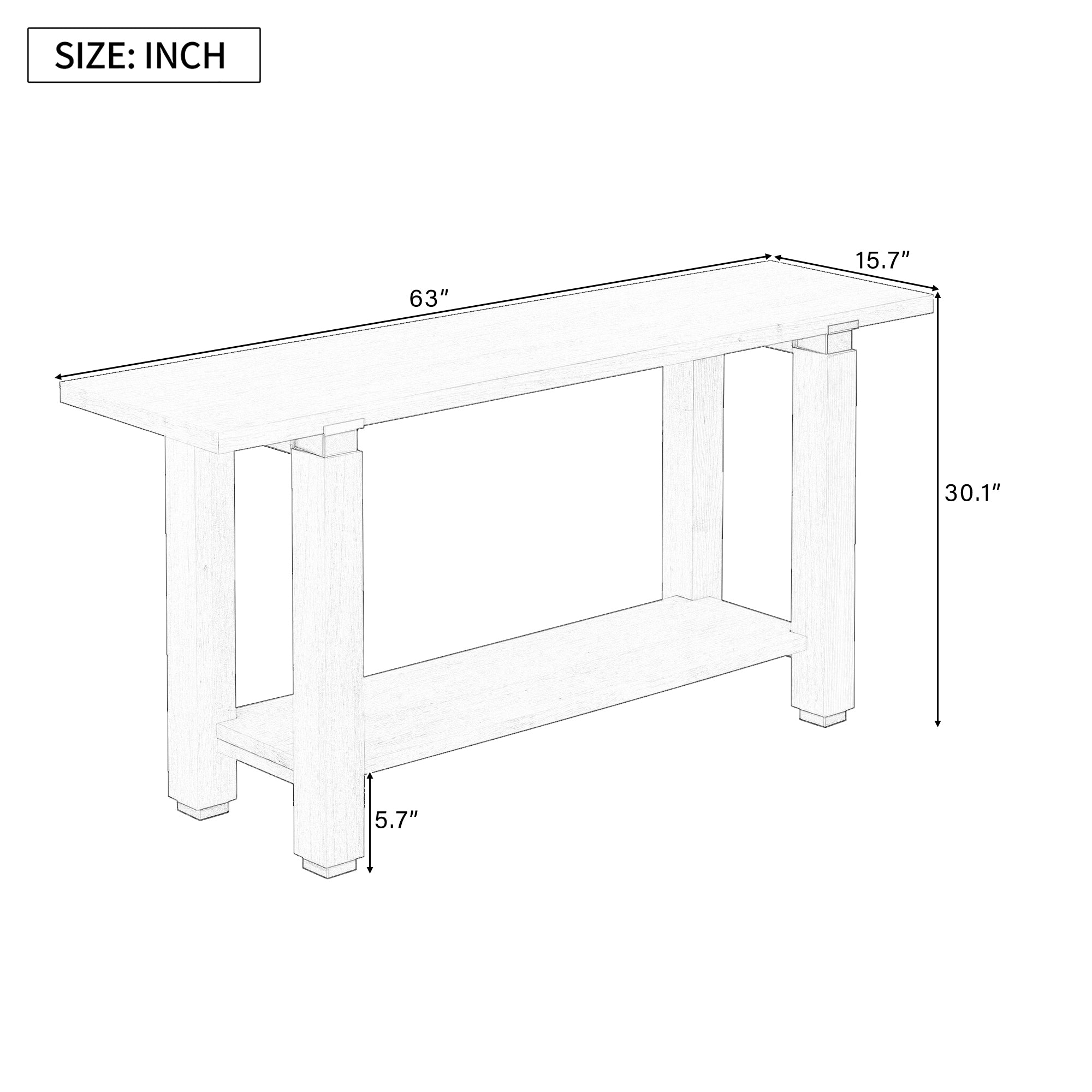 U_Style 62.9' Modern Minimalist Console Table, Solid Wood Entryway Sofa Table with Metal Accents, Built-in Shelf, for Living Room, Hallway (3 Colors: Black, Gray, Natural)