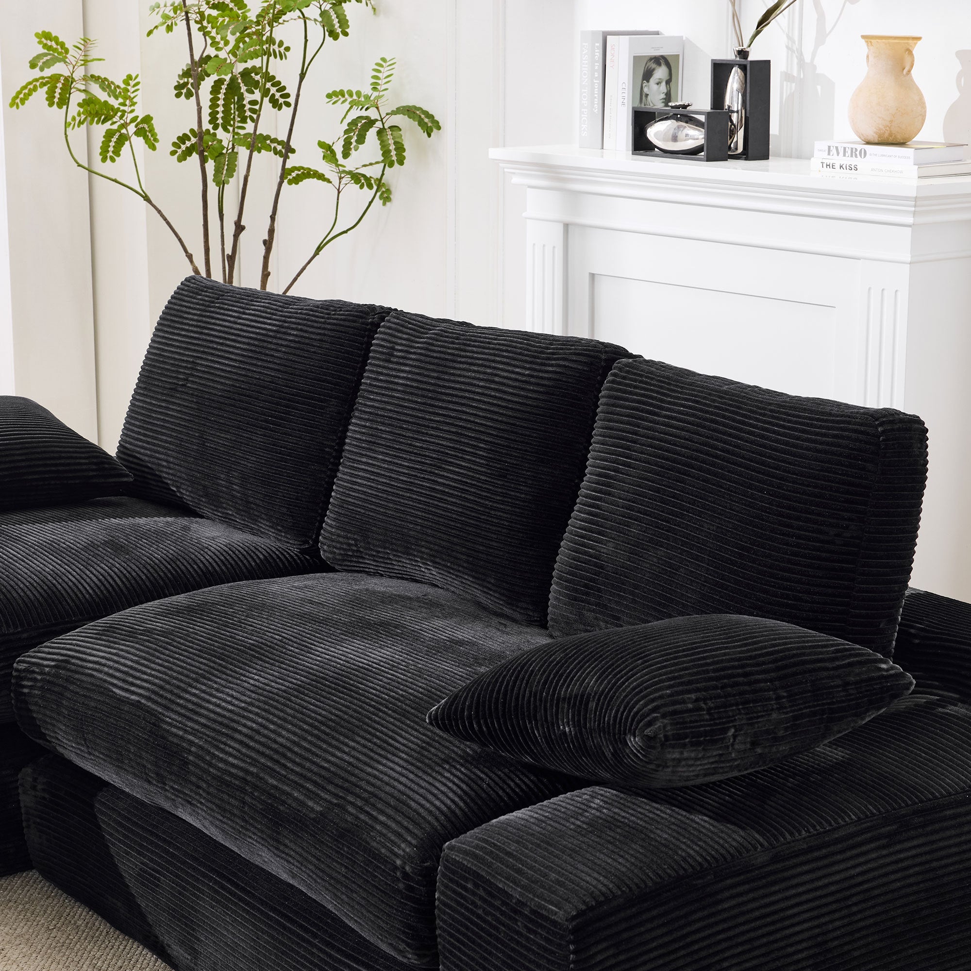 99*69' Modular Sectional Living Room Sofa Set, Modern Minimalist Style Couch, Upholstered Sleeper Sofa for Living Room, Bedroom, 2 PC Free Combination, Installation-free Sofa, L-Shape, Black