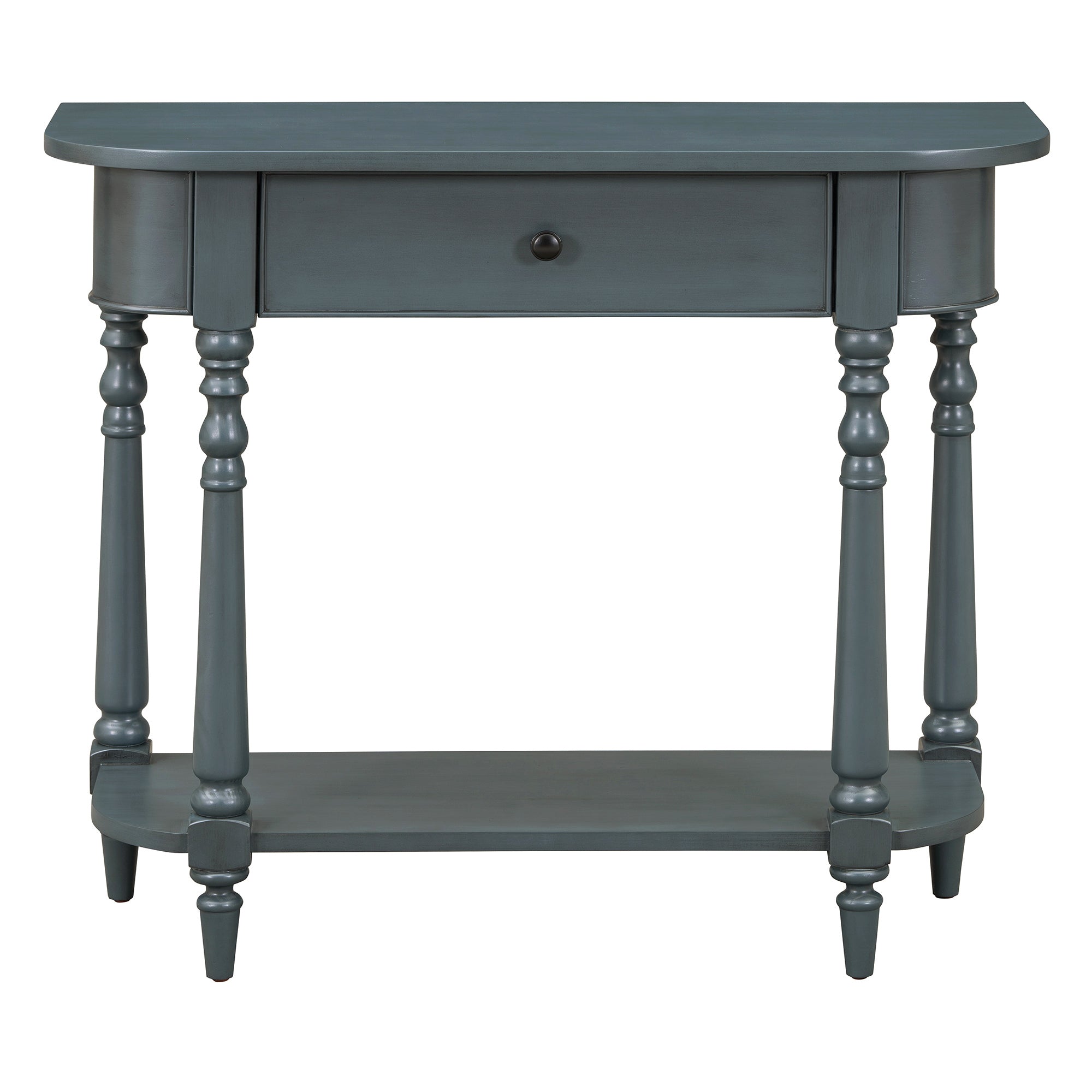 TREXM Narrow Console Table with Curved Corner, Retro Entryway Table with Top Drawer and Open Shelf, Sofa Table Console Tables for Entryway, Hallway and Living Room (Navy)