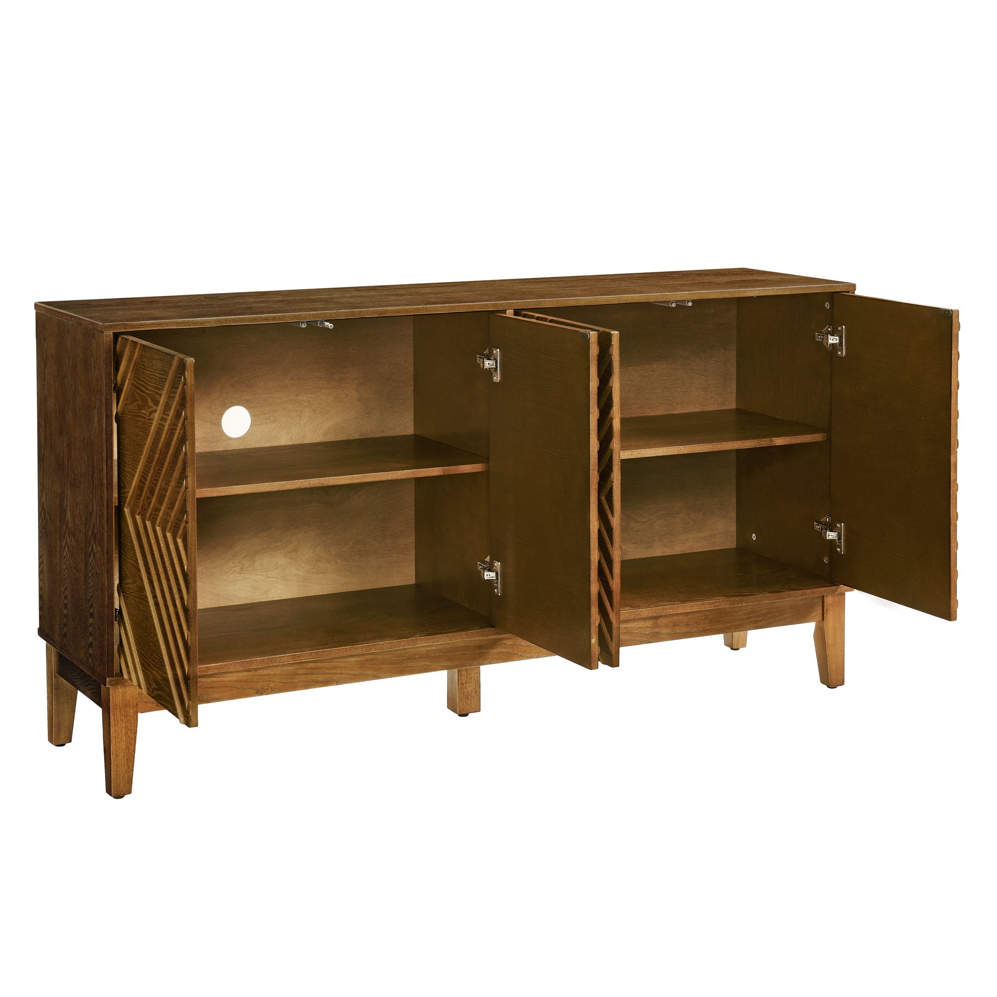 60.5'' Buffet Cabinet with Storage, Farmhouse Fluted Sideboard with Geometric Pattern & Adjustable Shelves, Mid Century Modern TV Stand for Living Room Kitchen Dining Room Entryway, Walnut