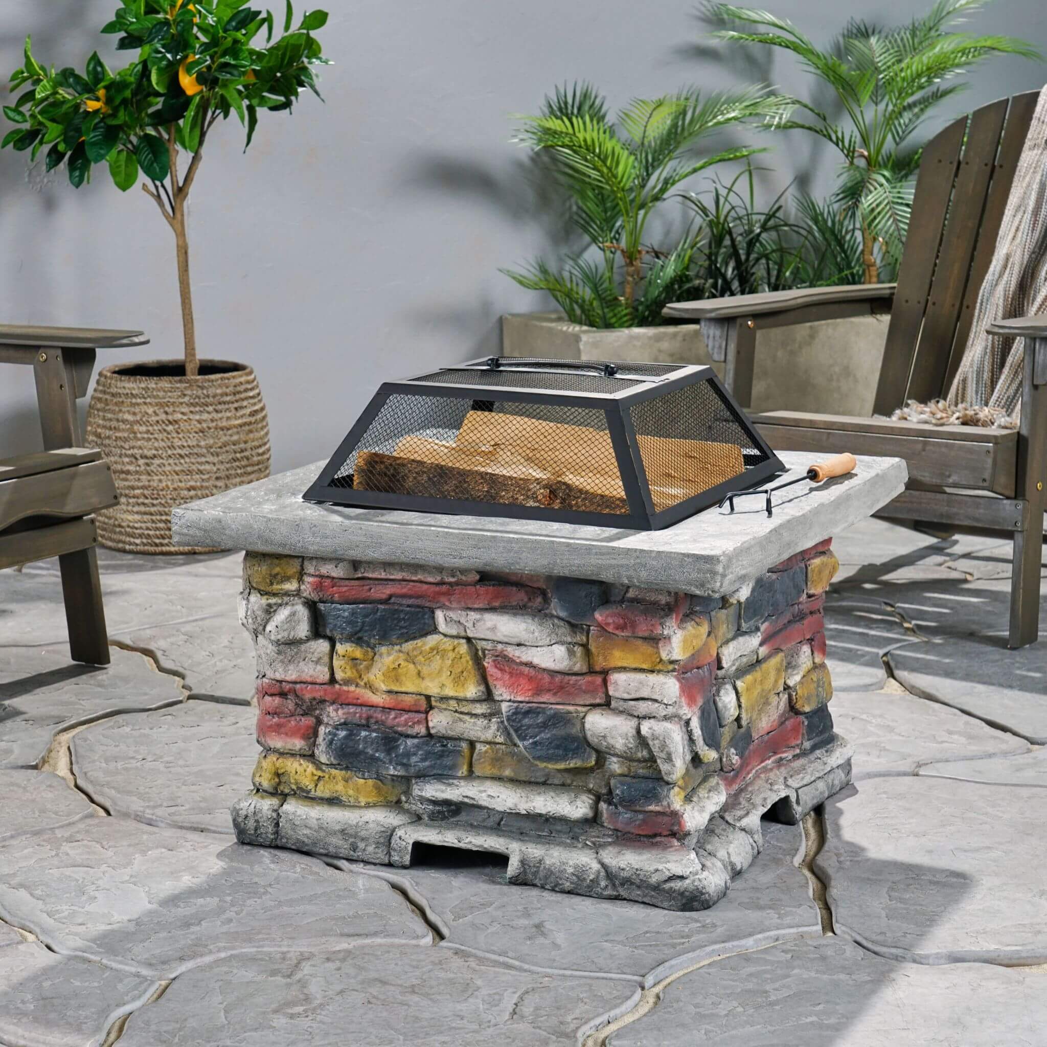28" Premium Outdoor Wood Burning Magnesium Oxide Fire Pit With Lid (SAK75214)