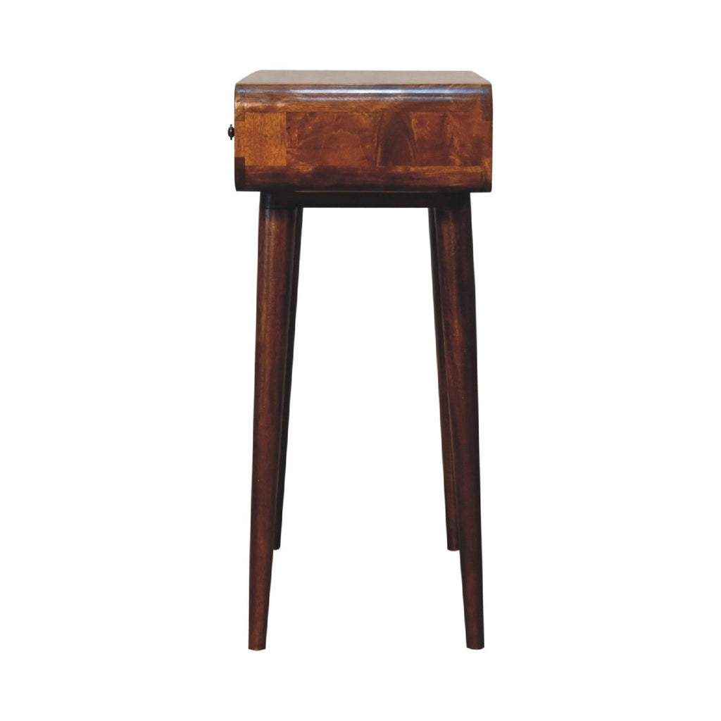 Solid Wood Chestnut Curved Hallway Table, 2-Drawers, Nordic Legs, Dark Brown