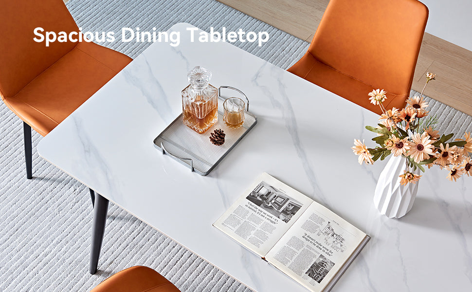 Large Rectangular Table with Strong Metal Base Modern Stone Dining Table For Kitchen 1.6m