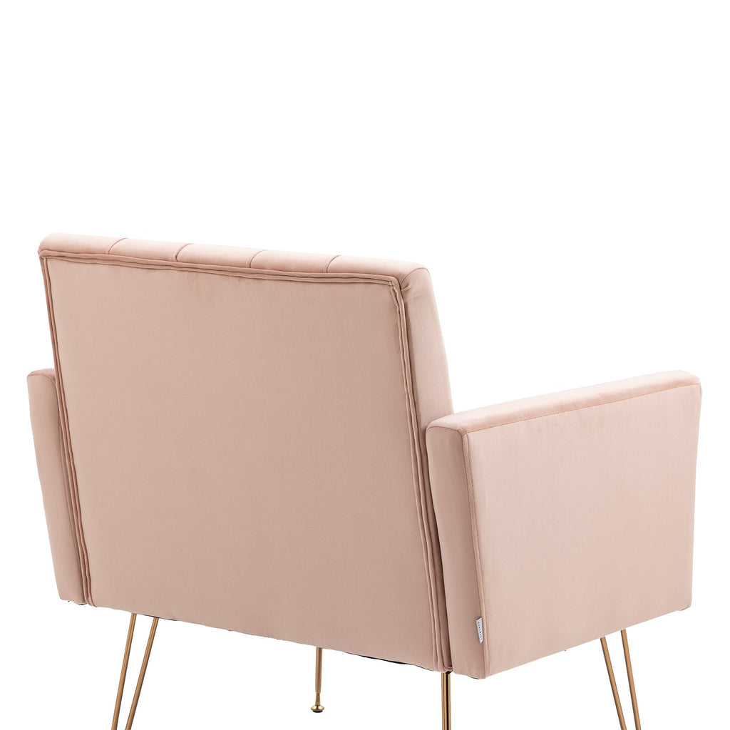 COOLMORE Velvet Armchair Single Sofa Modern Tufted Upholstered Side Reading Chairs with Arm and Gold Metal Leg for Living Room Bedroom (Pink)