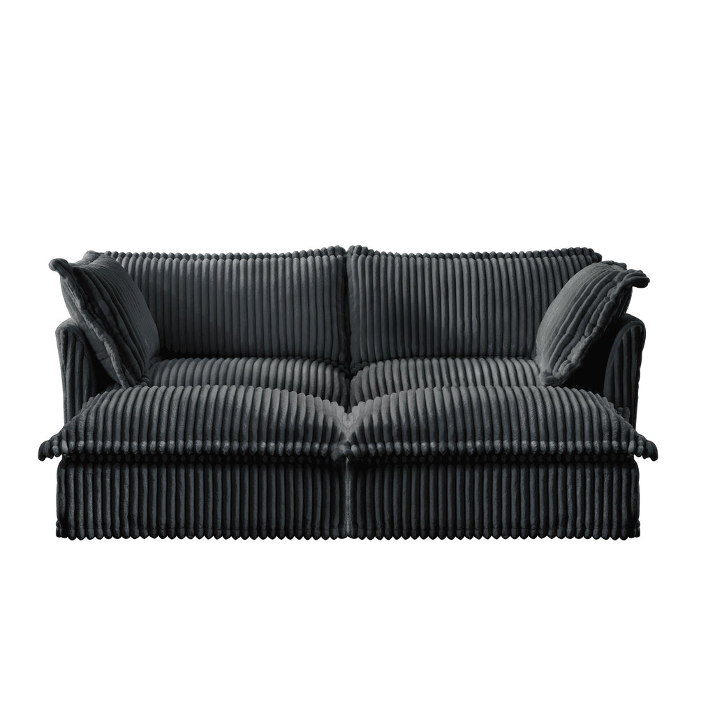 Slipcovered Sofa 2 Seater Sofa    With 2 Ottomans, 2 Seater Sleeper Sofa Bed Home Theater Oversized Sofa For Living Room, Corduroy, Gray