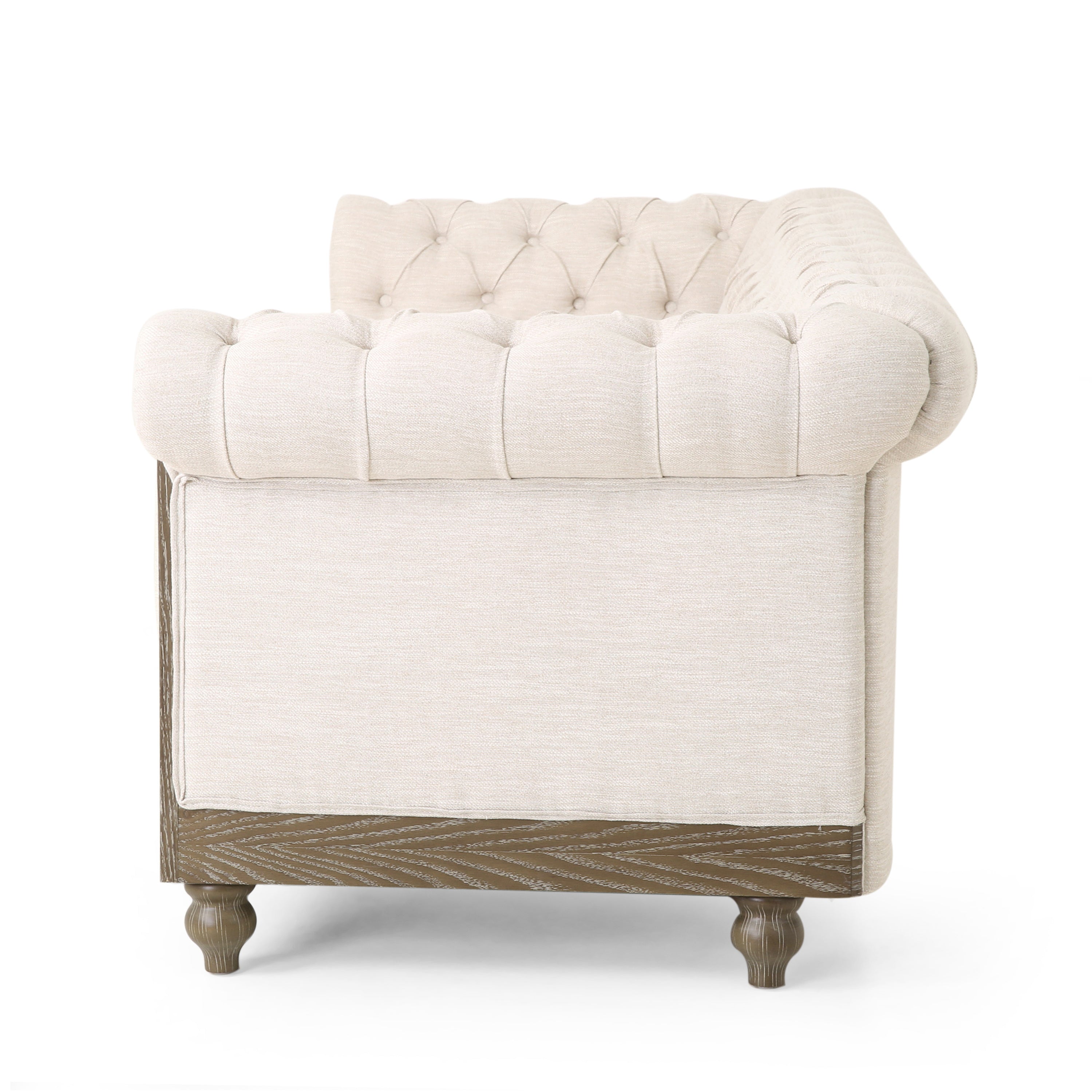 Mirod Retro Style Comfy 3-Seat Sofa with Wooden Legs, Beige Polyester, 78.75'' Wide