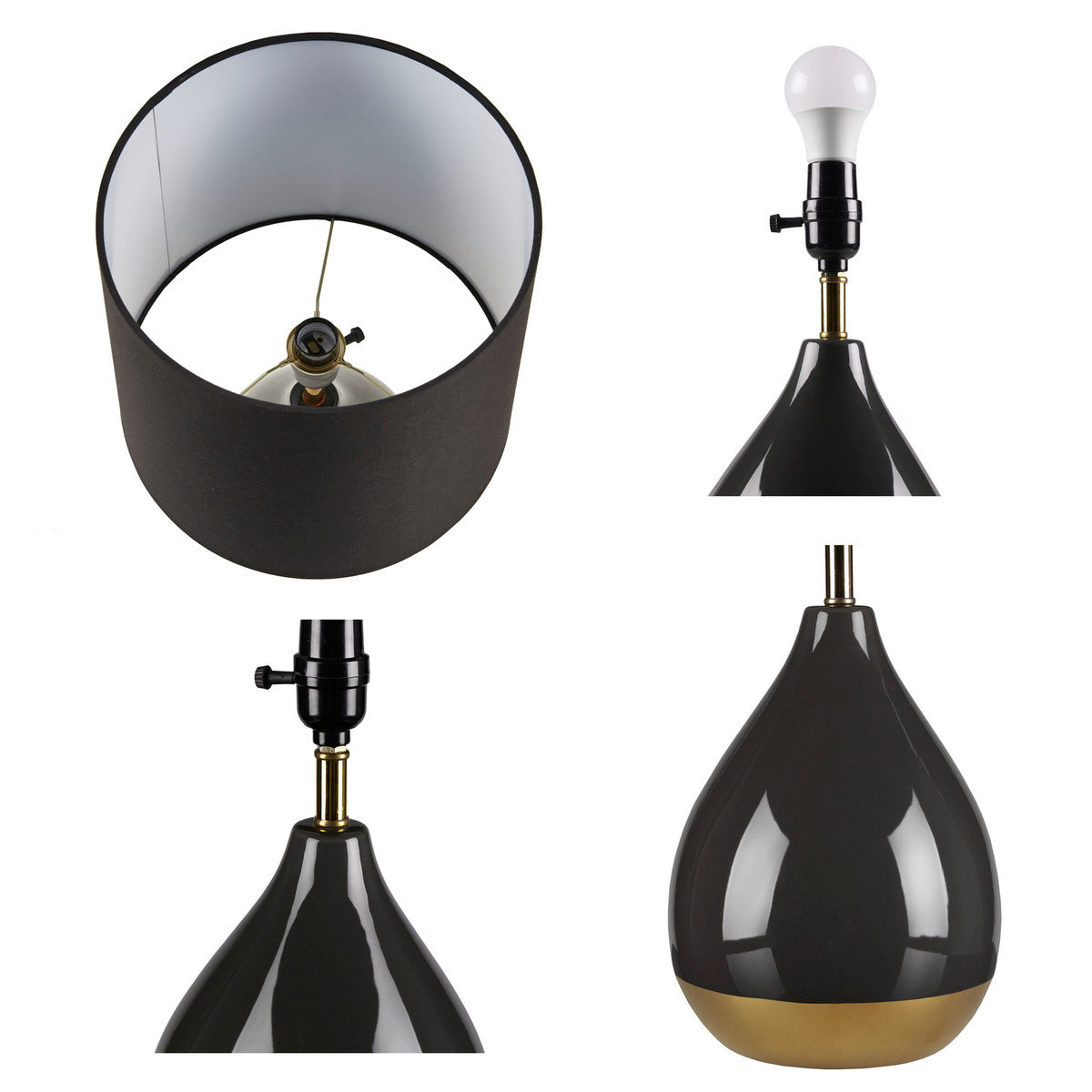 2-Tone Ceramic Table Lamp Set of 2 Black/Gold See below