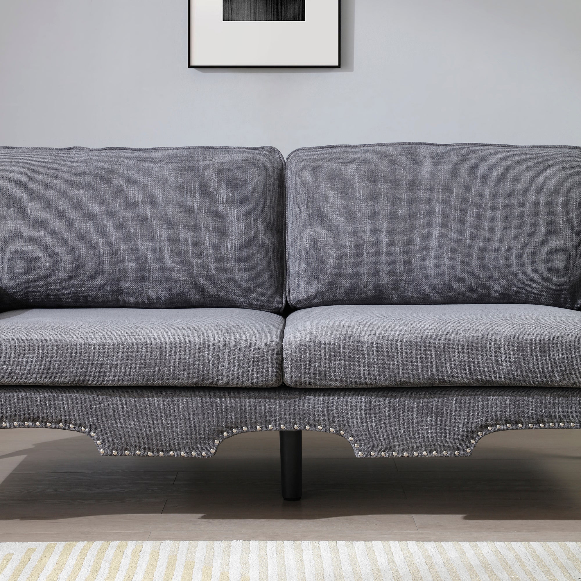 66-Inch Modern Velvet Loveseat Sofa with Wooden Legs & Crystal button and Copper Nail, Tufted Backrest, Perfect for Living Room, Bedroom, or Office (Grey)
