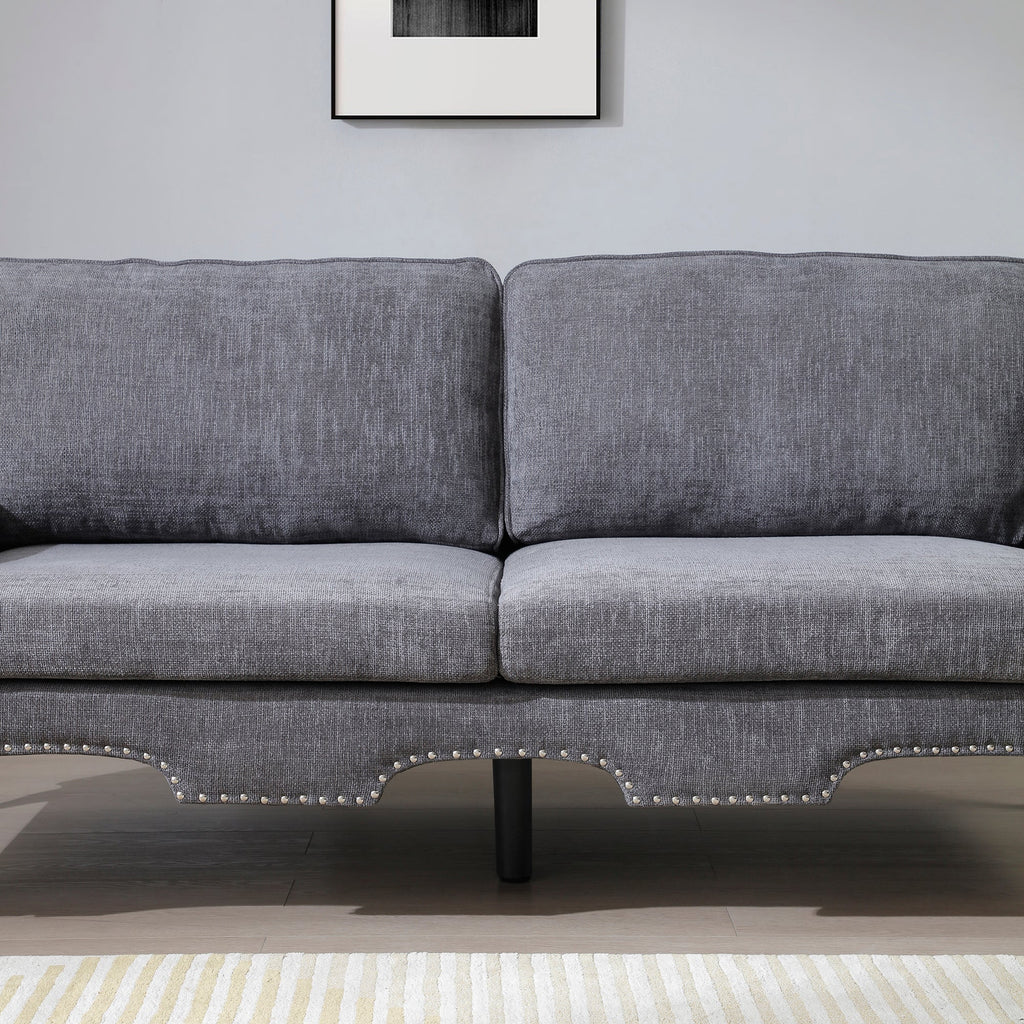 80-Inch Modern Velvet  3 seat Sofa with Wooden Legs & Crystal button and Copper Nail, Tufted Backrest, Perfect for Living Room, Bedroom, or Office (Grey)