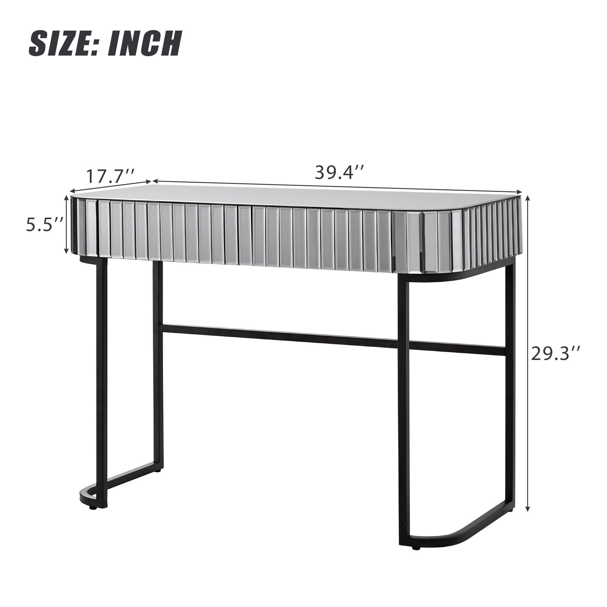39' Mirrored Makeup Vanity Table with Stainless Steel Base, Mirrored Console Dressing Table with 2 Drawers,Versatile Desk for Bedroom and Office, Gray