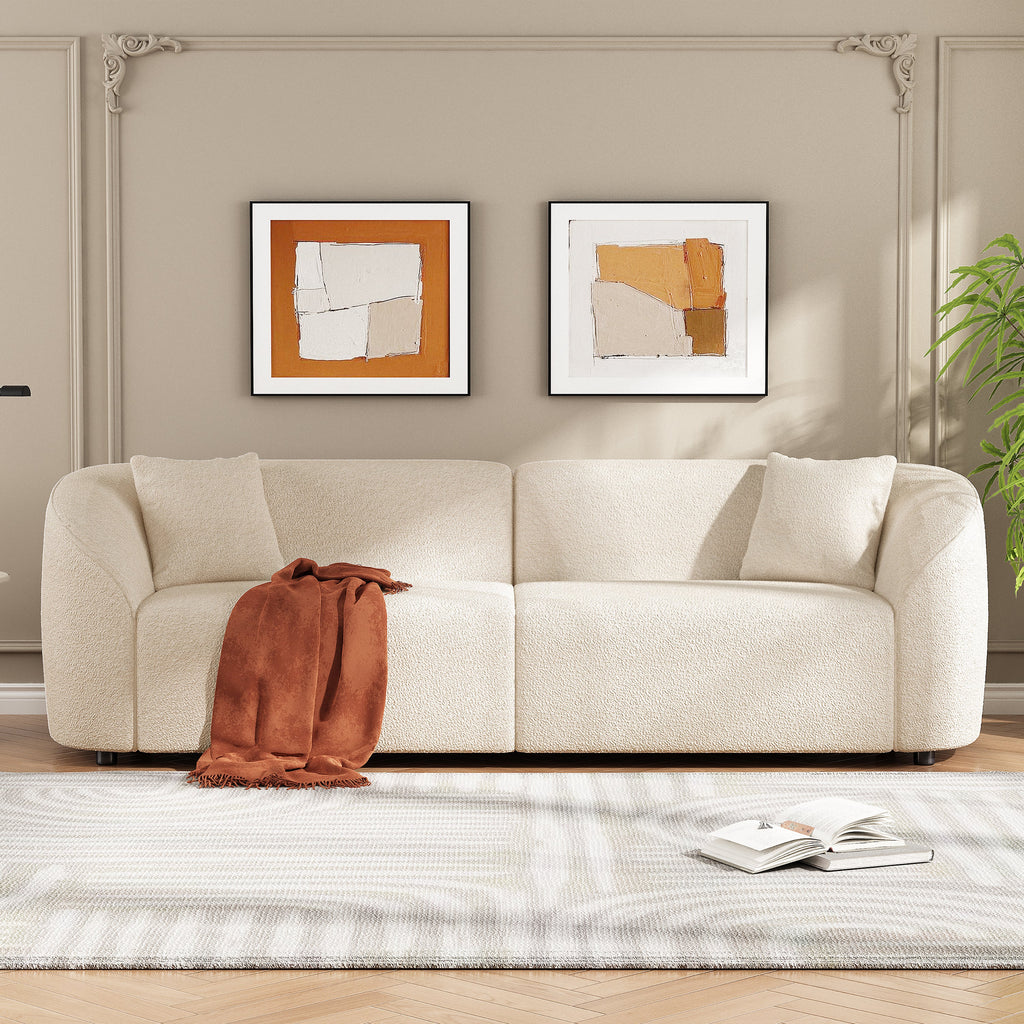 87' Curved Contemporary Sofa in Beige: Plush Seating, Streamlined Design, and Durable Frame – Ideal for Stylish Living Spaces