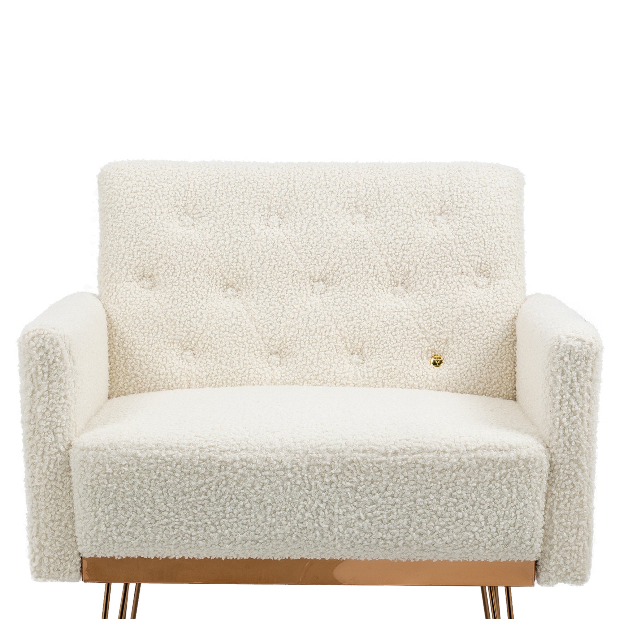 COOLMORE  Armchair Single Sofa Modern Tufted Upholstered Side Reading Chairs with Arm and Gold Metal Leg for Living Room Bedroom (White teddy )