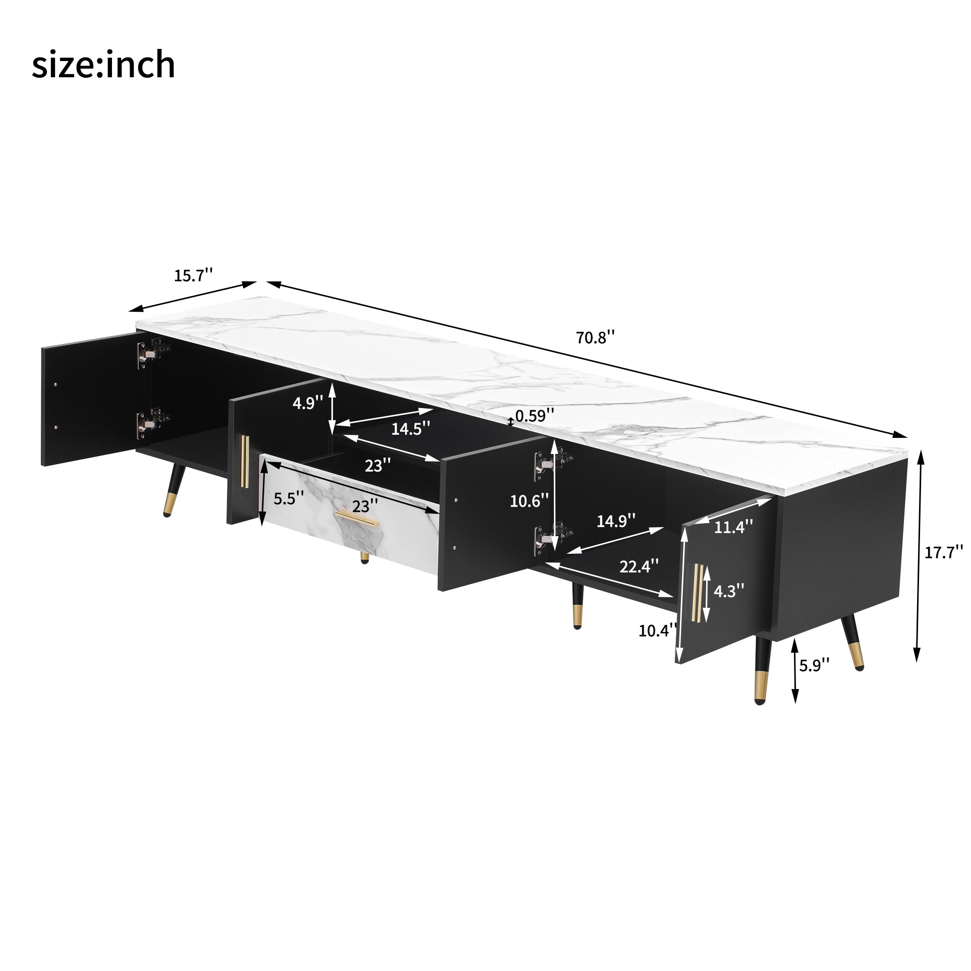 71'' Modern TV Stand with 2 Cabinets&  Open Compartments, Entertainment Center for TVs up to 80'', Television Console for Living Room, Bedroom, Home Theatre