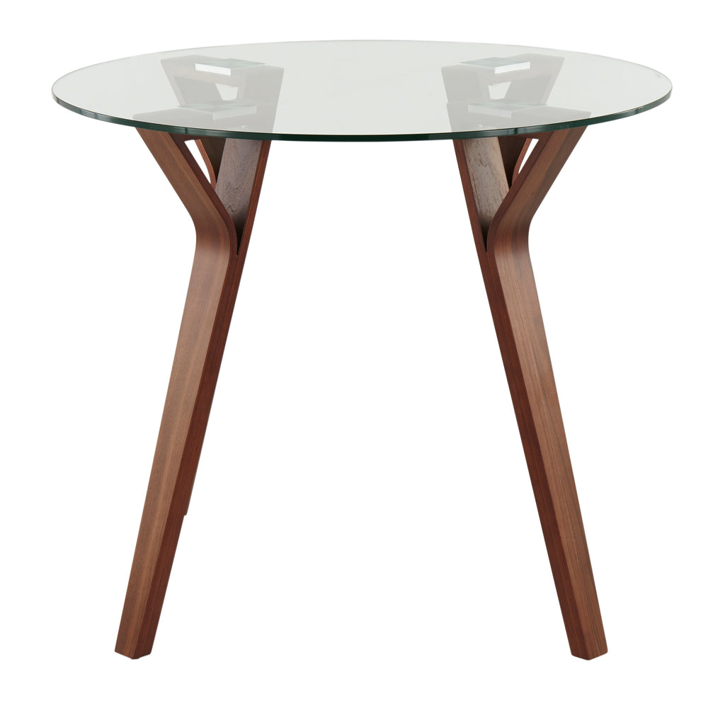 Folia Mid-Century Modern Round Dinette Table in Walnut Wood and Clear Glass by LumiSource