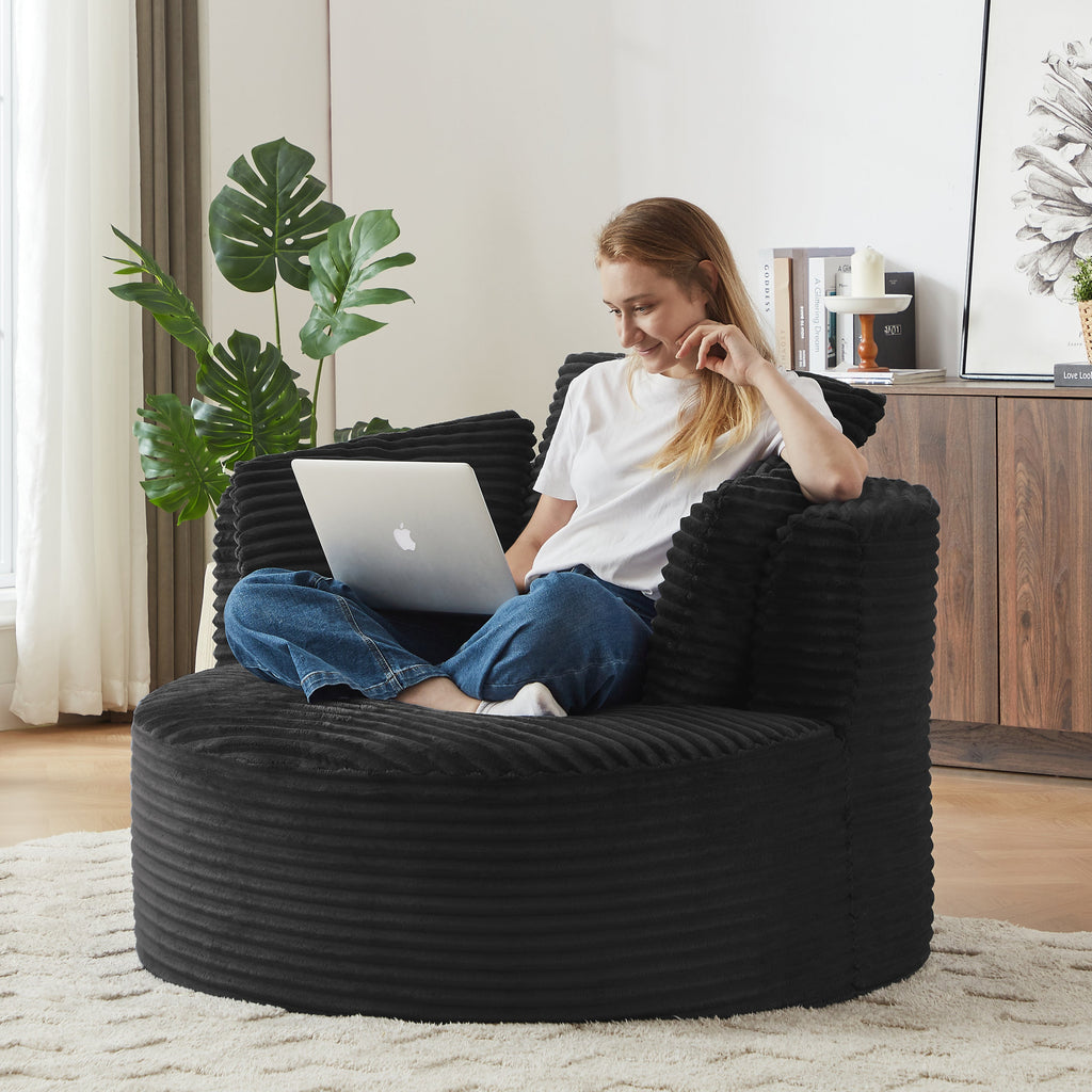 Compressible Corduroy Round Chair with Cushioned Backrest - Modern Comfort Seating for Living Room,Office,Apartment(no swivel)
