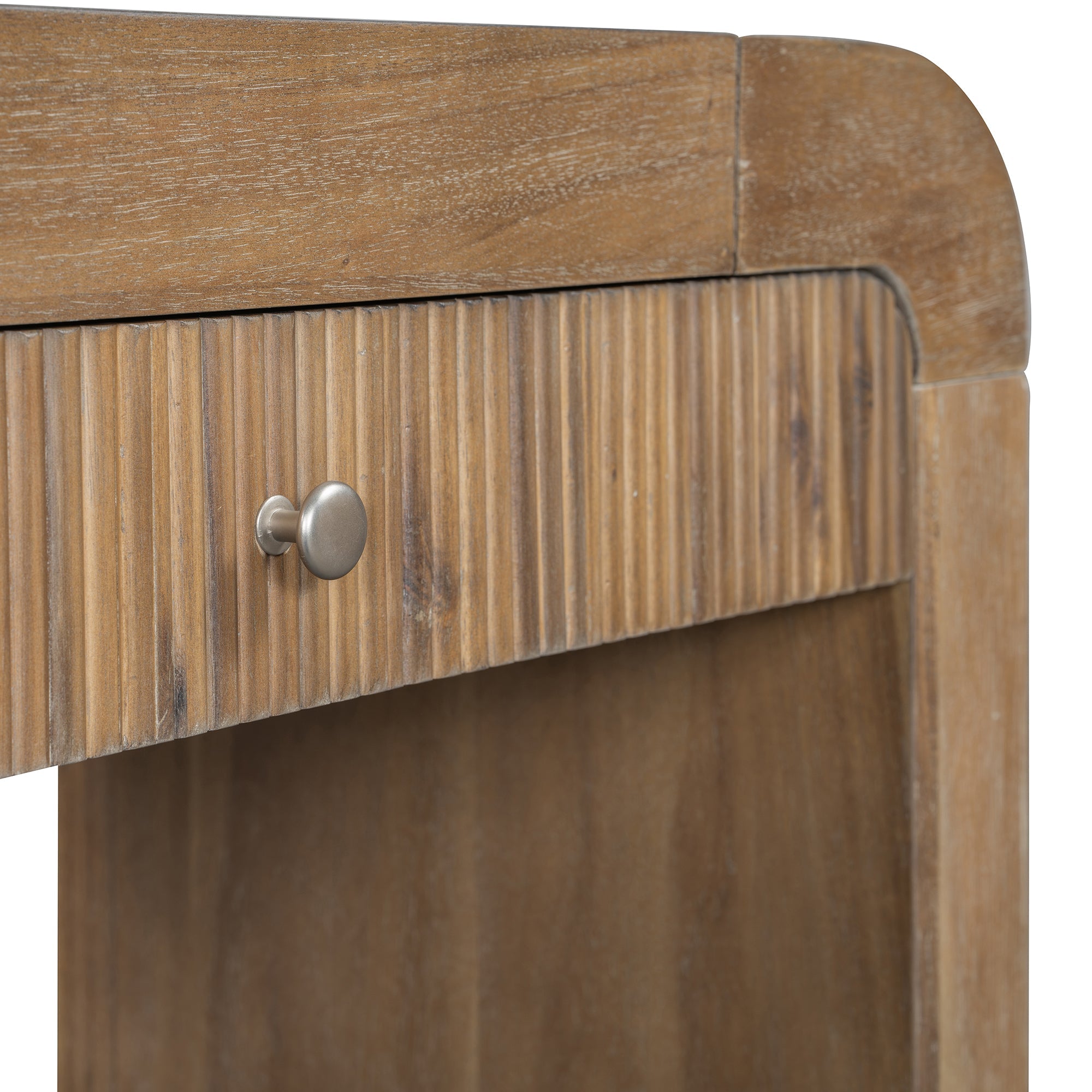 TREXM Rustic Console Table with Fluted Drawer Front, Entryway Table with Curved Corners & Thick Legs, Sturdy Sofa Table for Hallway & Living Room (Natural)