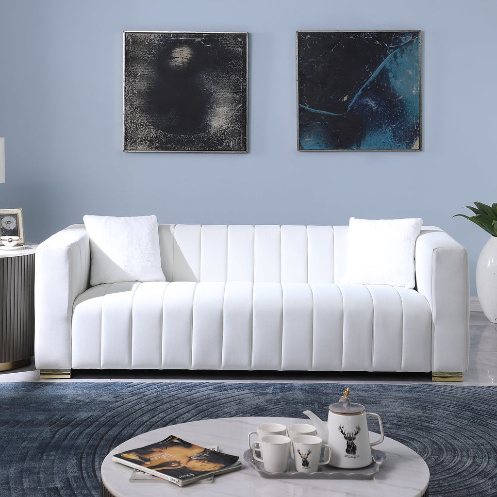 A modern  channel sofa  take on a traditional Chesterfield,White color,3 seater