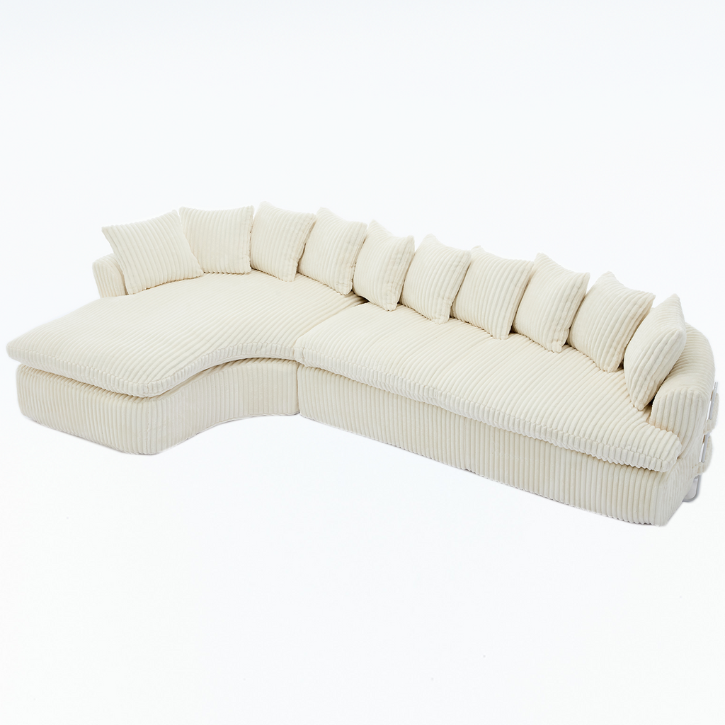 127''  Large Sectional Sofa ,Elegant Curved Design ,High-Resilience Foam ,Ten Back Cushions,L-Shape Left Sofa,No Assembly  Required , (Beige-Soft Corduroy Fabric)