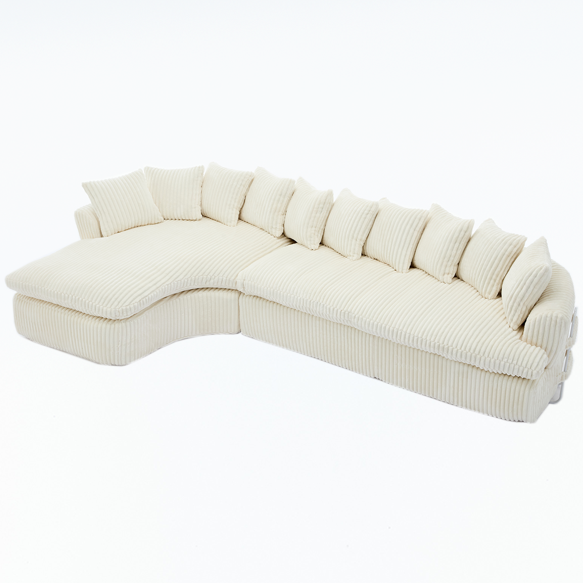 127''  Large Sectional Sofa ,Elegant Curved Design ,High-Resilience Foam ,Ten Back Cushions,L-Shape Left Sofa,No Assembly  Required , (Beige-Soft Corduroy Fabric)
