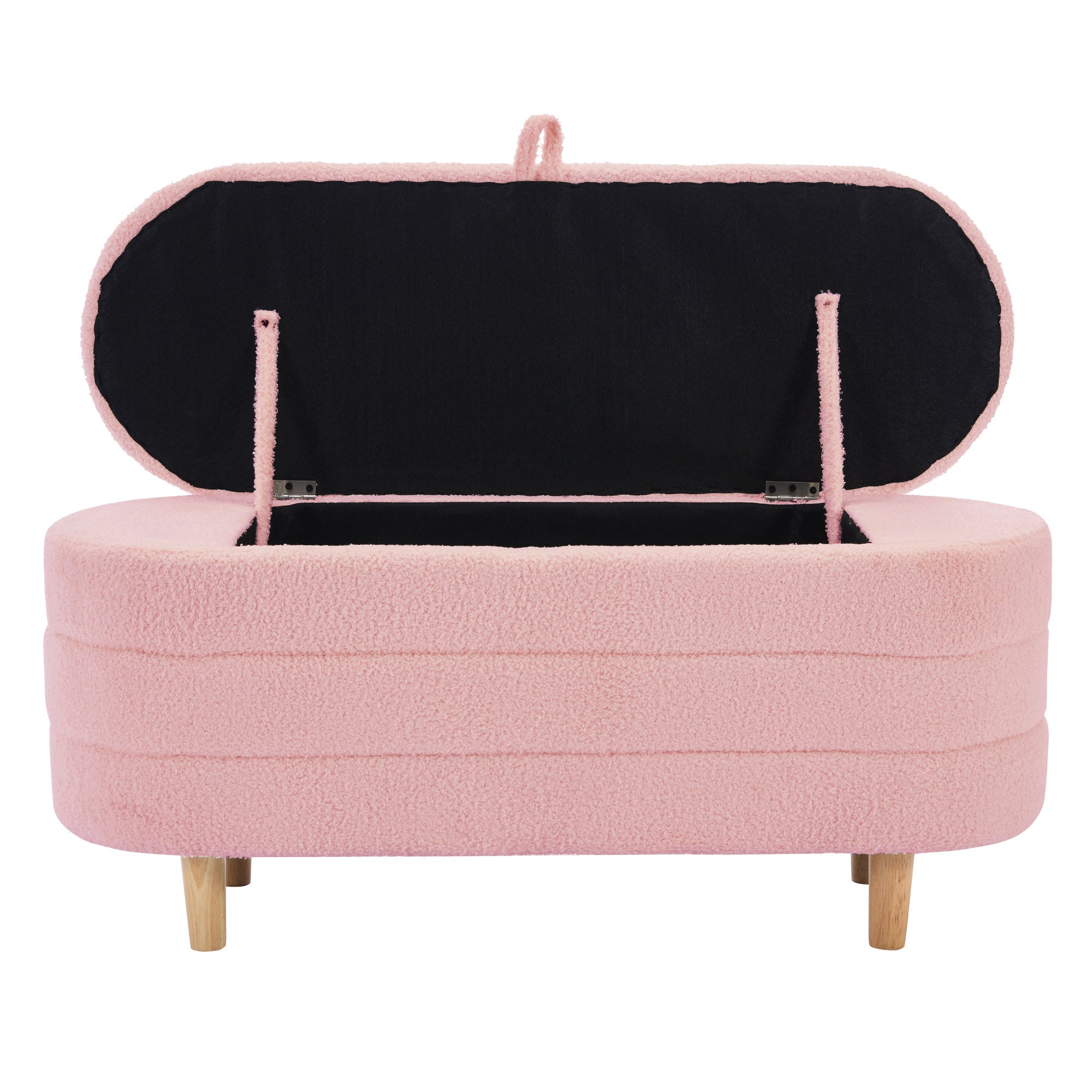2-Pieces Bedroom Sets Full Size Flower-Shaped Upholstered LED Platform Bed with Storage Ottoman-Sherpa Fabric, Pink