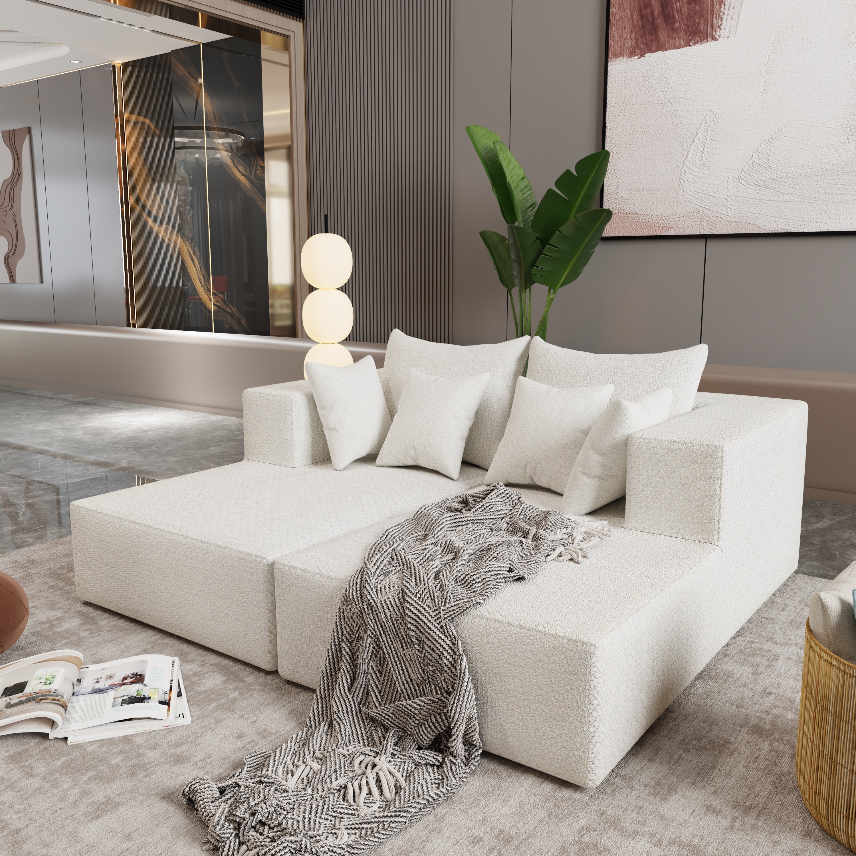 Four seater combination sofa, sofa bed, made of high-density sponge and soft linen fabric, with multiple combination methods (beige)