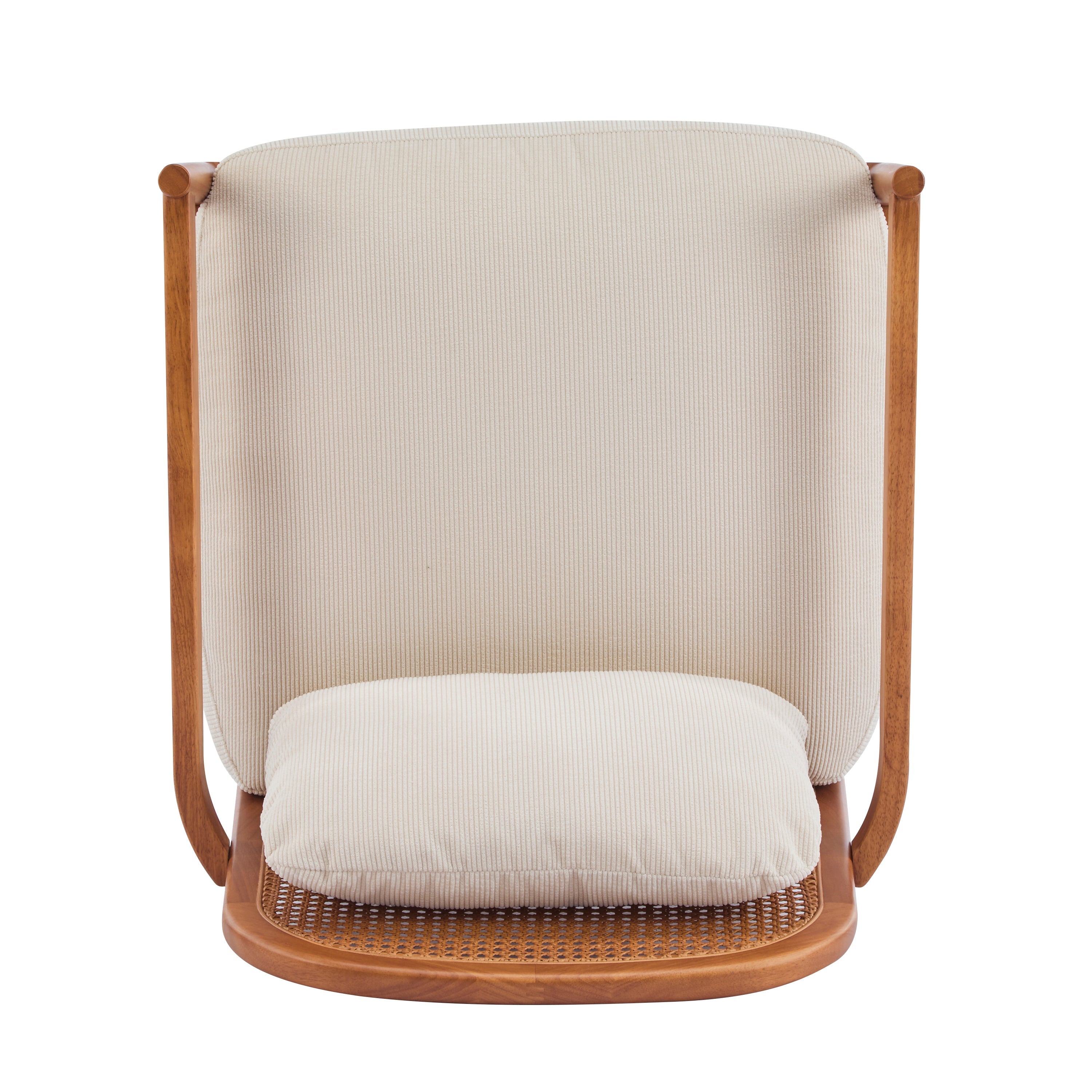 [Set of 2]  26.6' Mid-Century Modern Accent Chair with Walnut Finish Solid Wood Frame and Rattan Backrest, Beige Cushion with Striped Fabric,  Comfy Armchairs for Living Room, Bedroom, Reading Nook